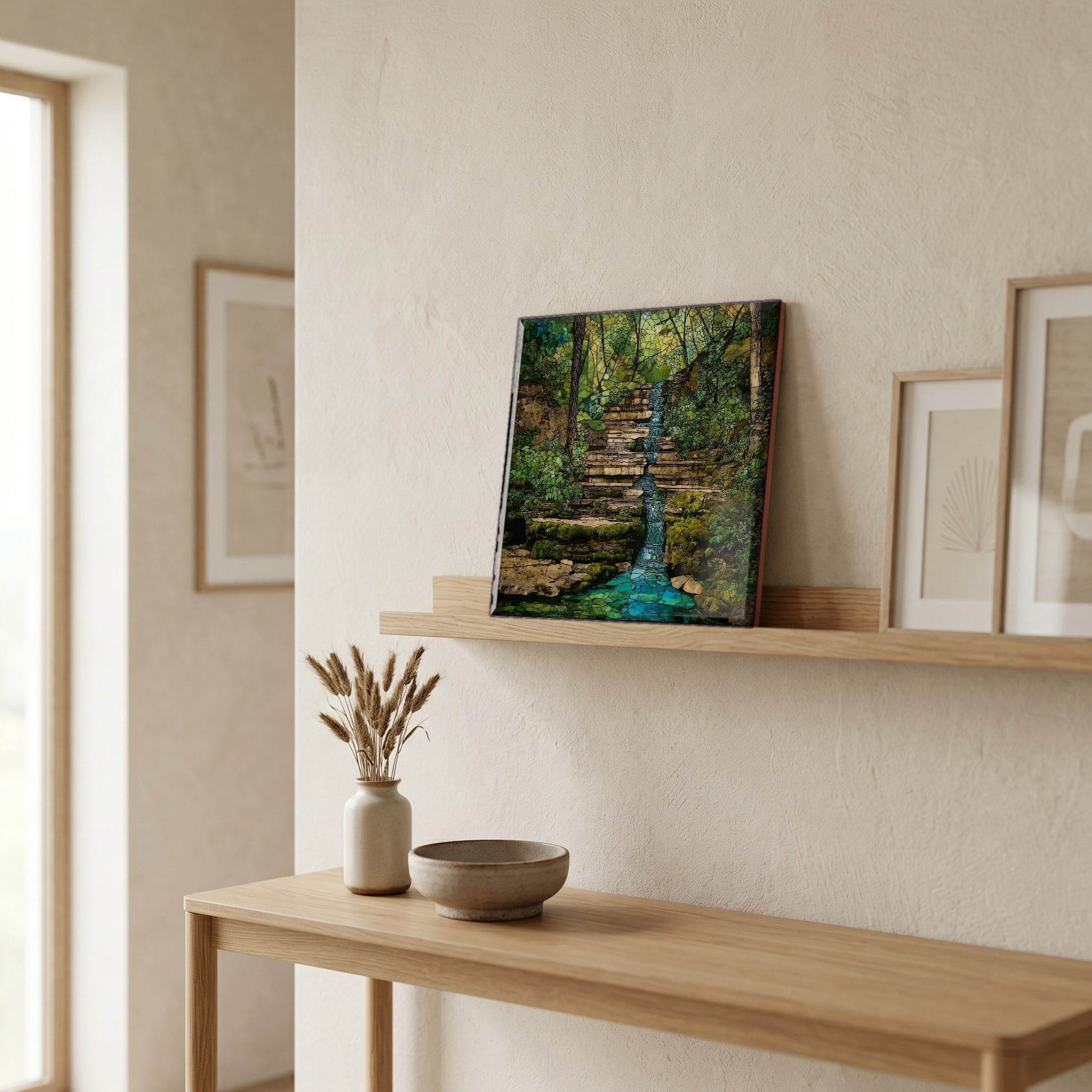 In the entryway, first thing you see.