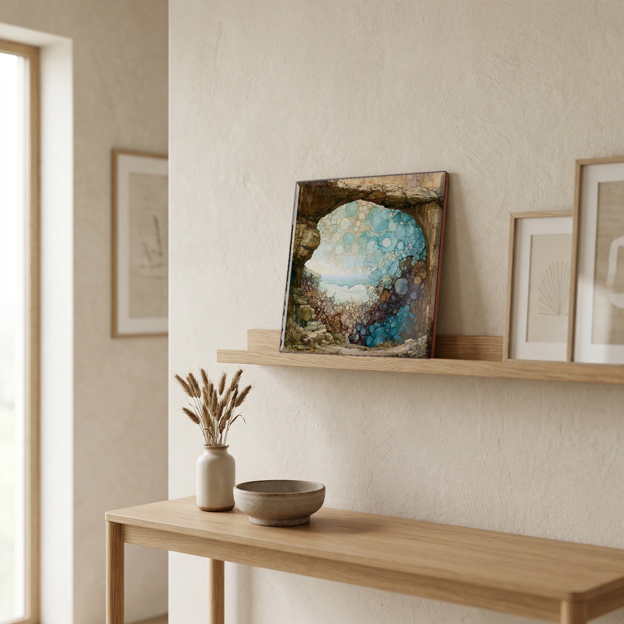 In the entryway, first thing you see.