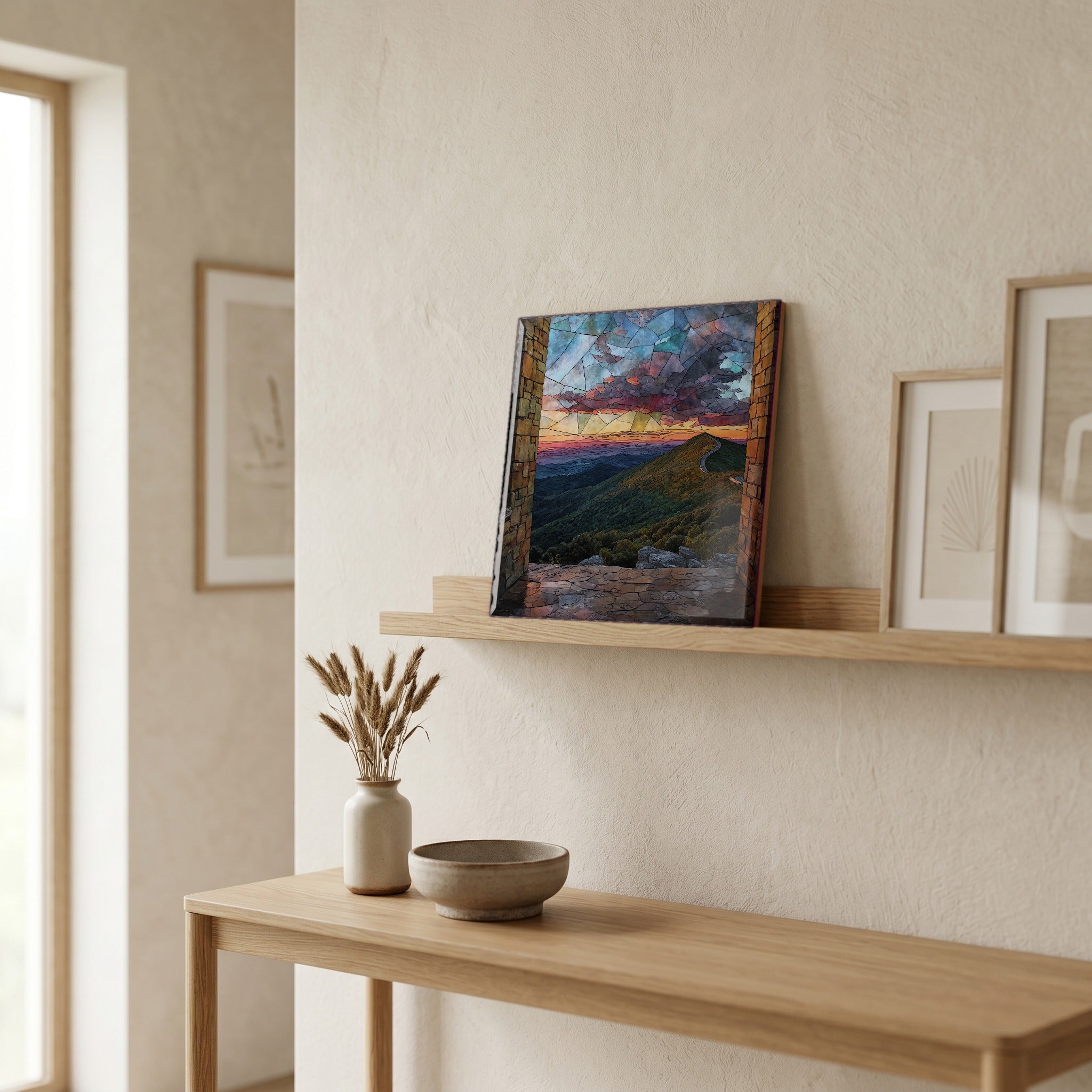 In the entryway, first thing you see.