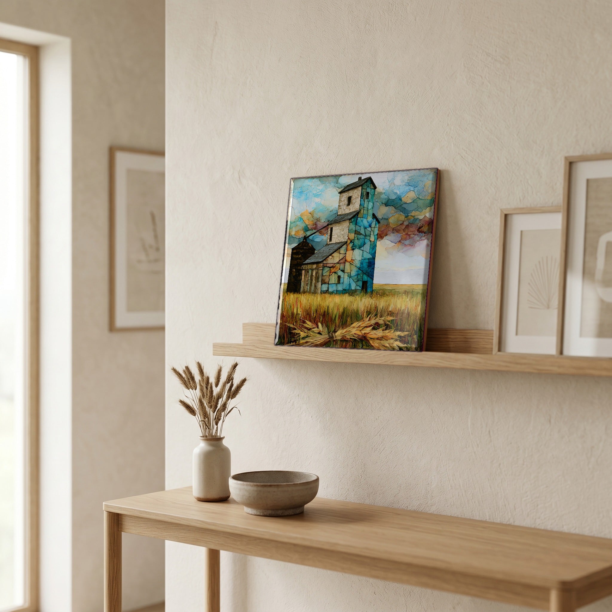 In the entryway, first thing you see.