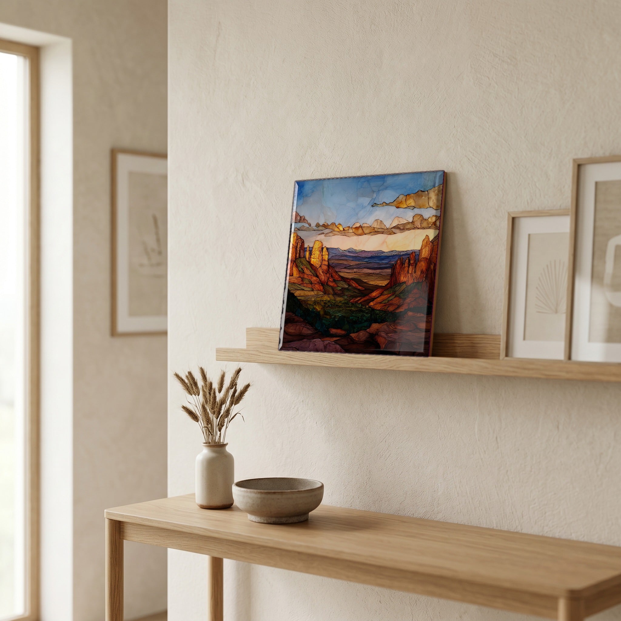 In the entryway, first thing you see.