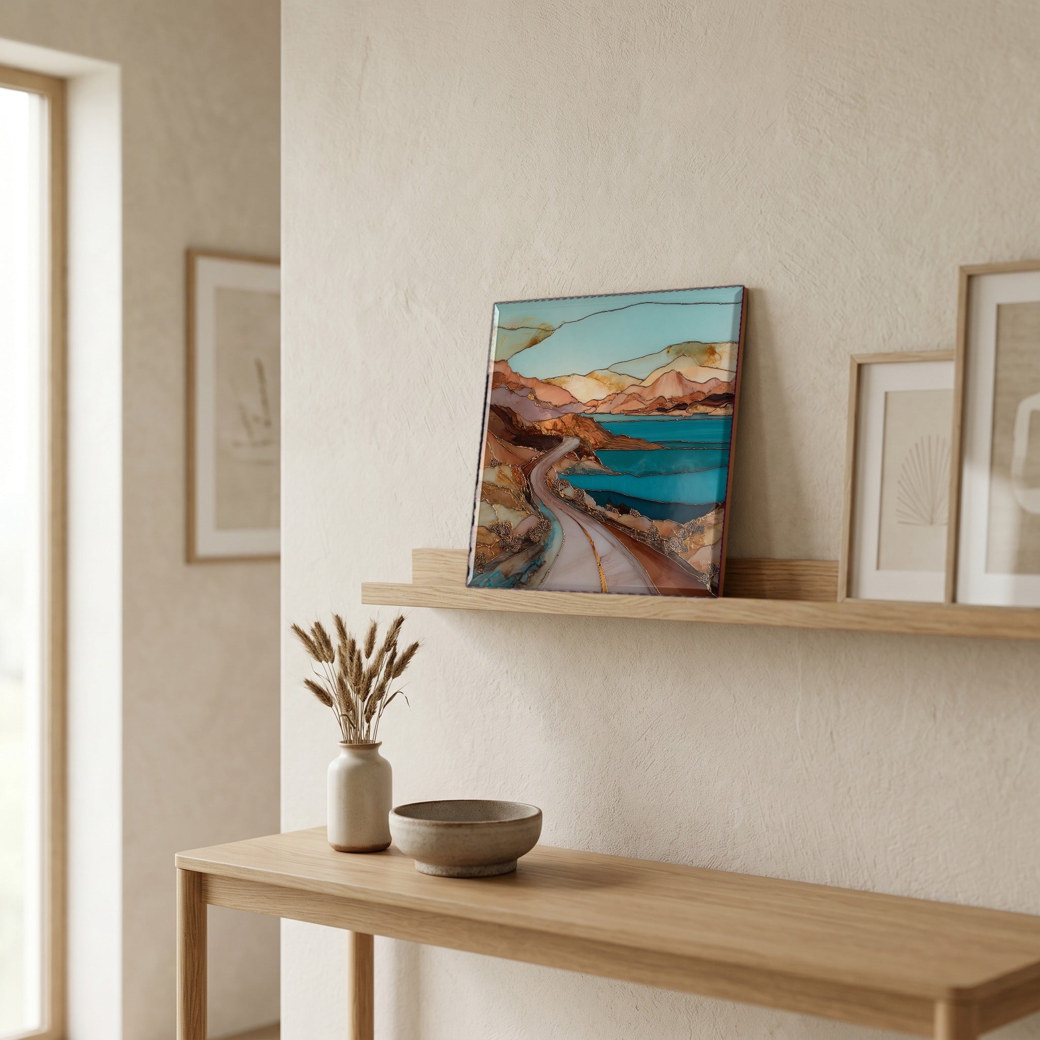 In the entryway, first thing you see.