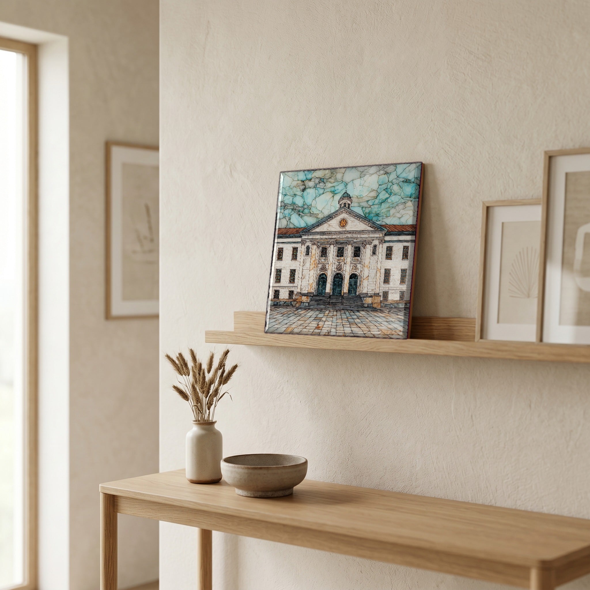 In the entryway, first thing you see.