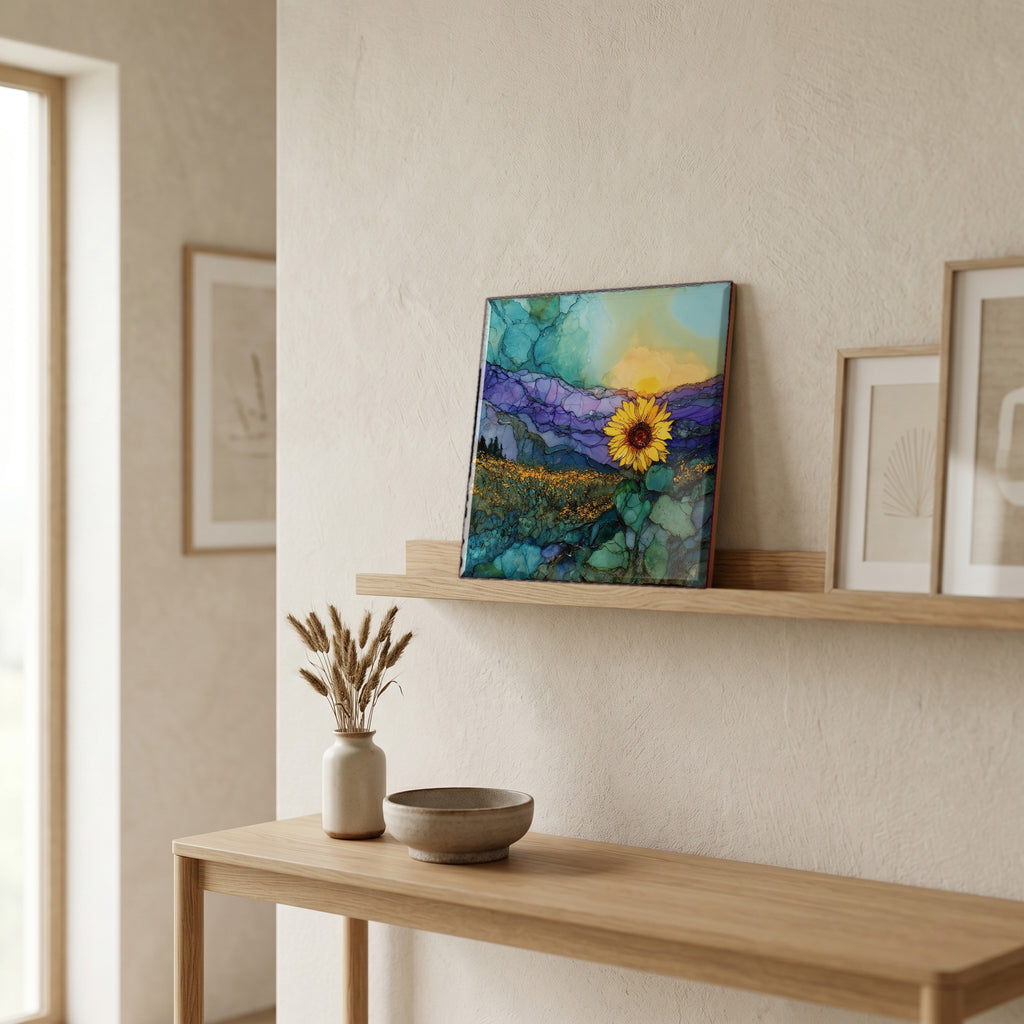 On a picture ledge, where the light comes in.