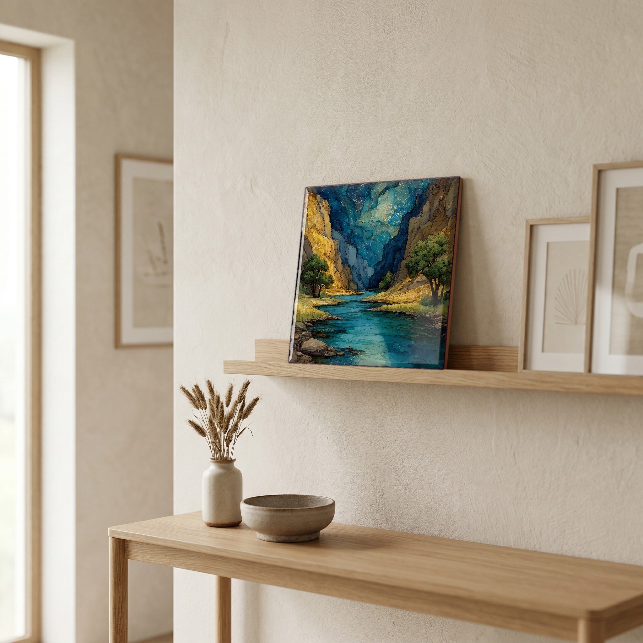 In the entryway, first thing you see.