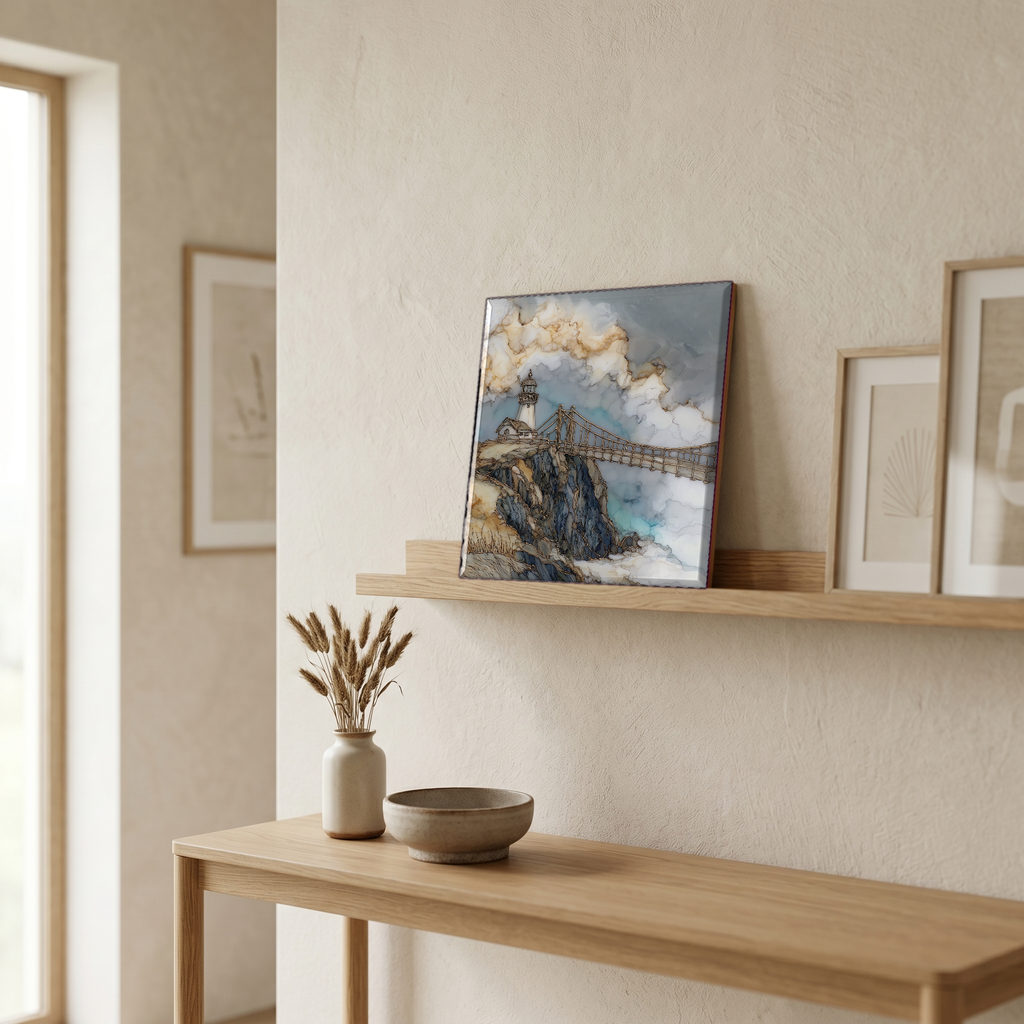 On a picture ledge, where the light comes in.
