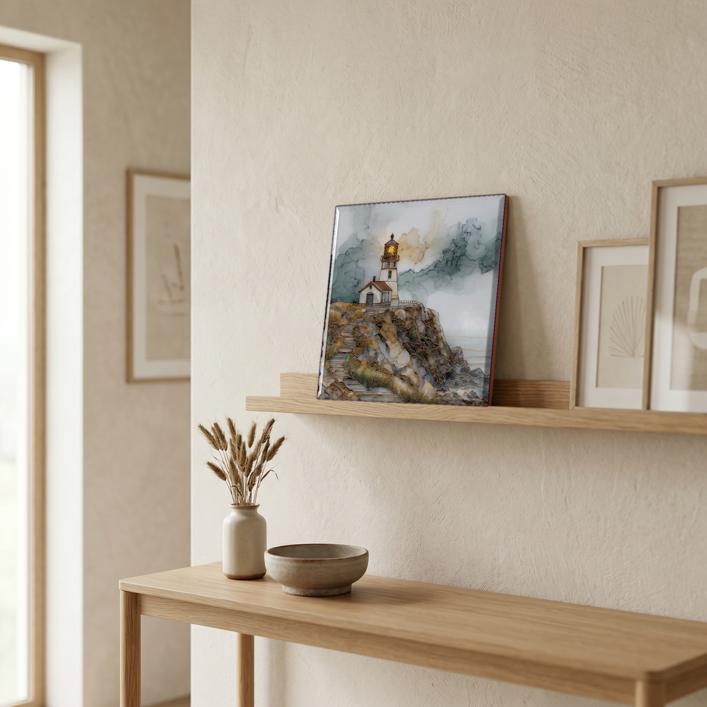 On a picture ledge, where the light comes in.