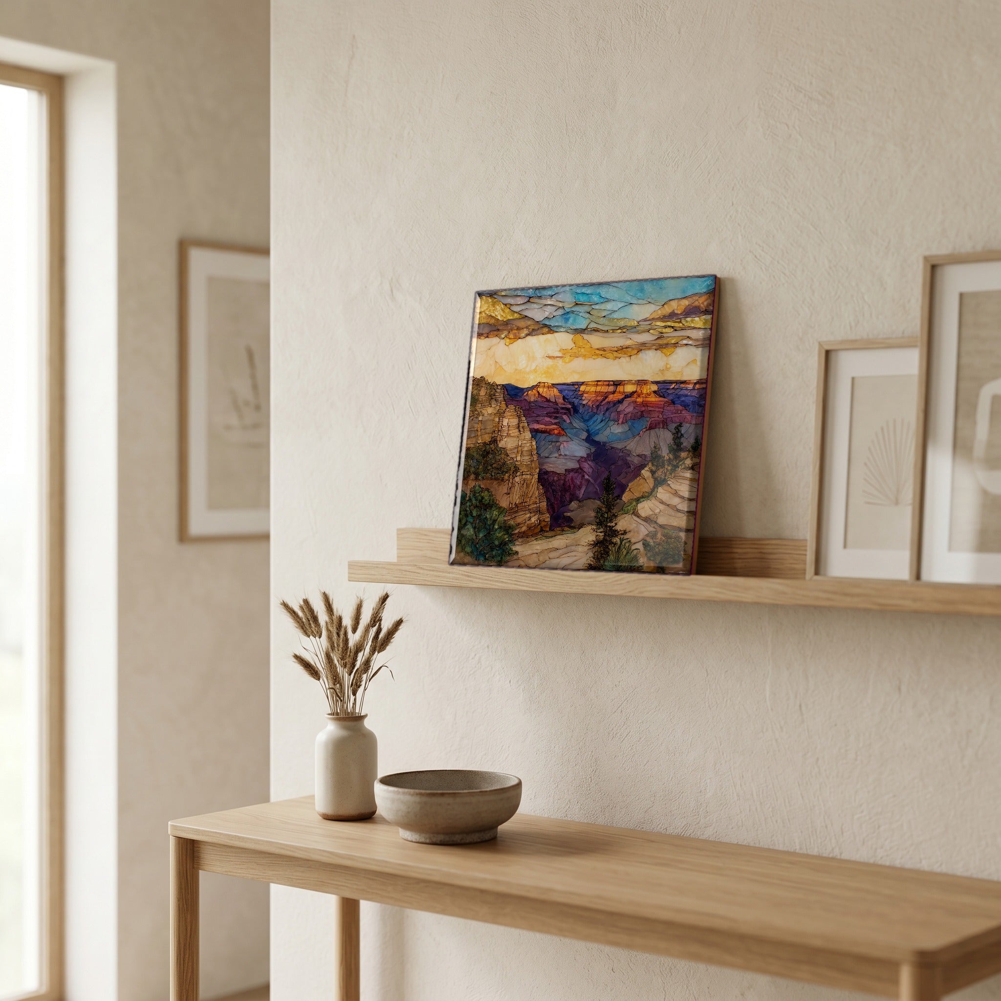 In the entryway, first thing you see.