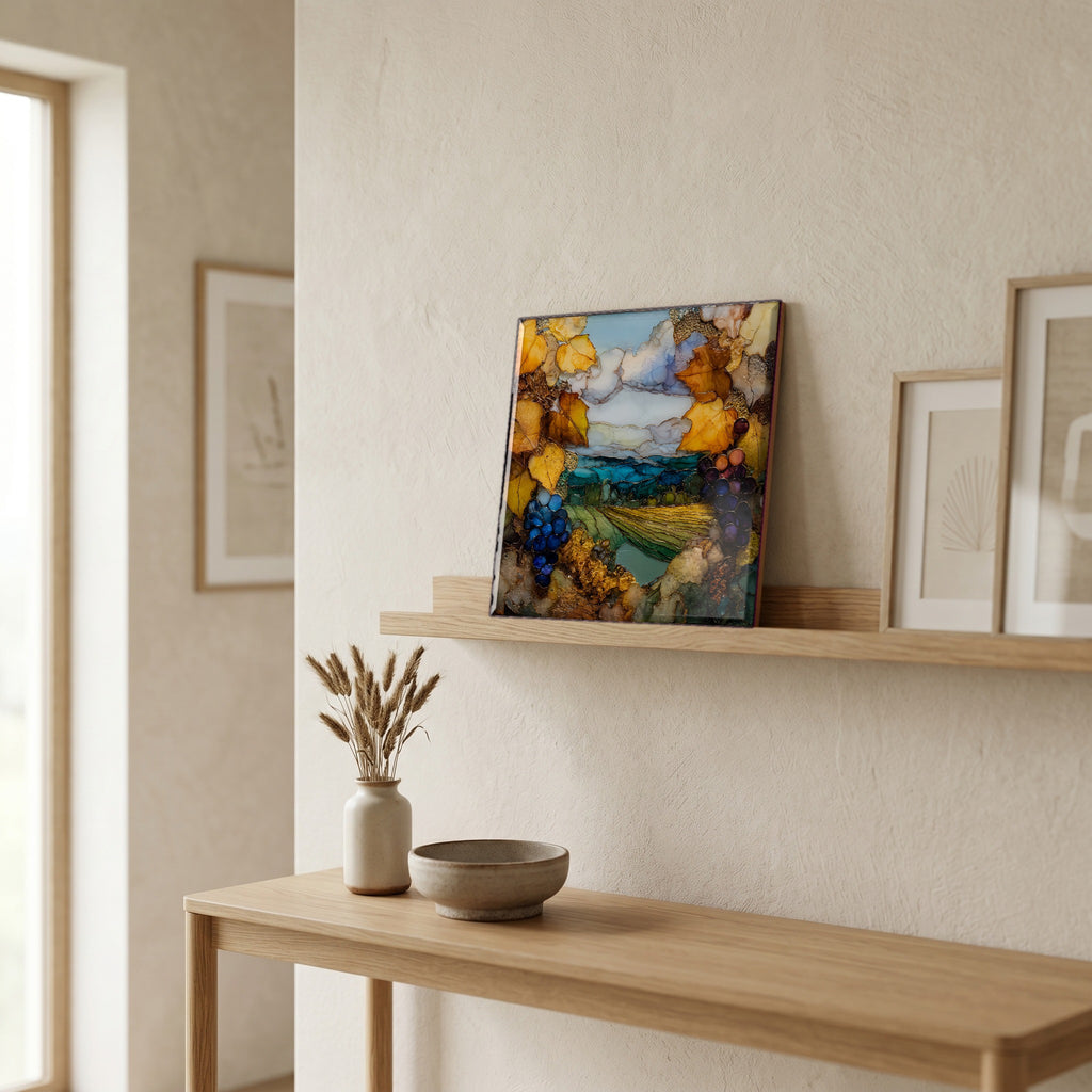 On a picture ledge, where the light comes in.