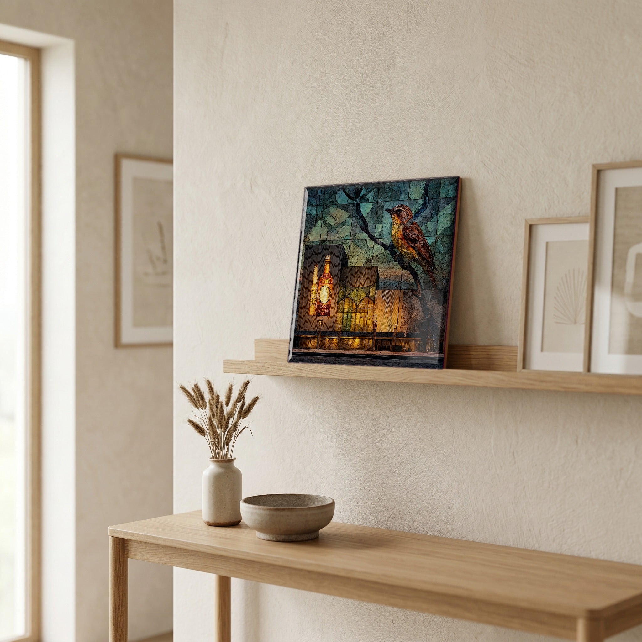 In the entryway, first thing you see.