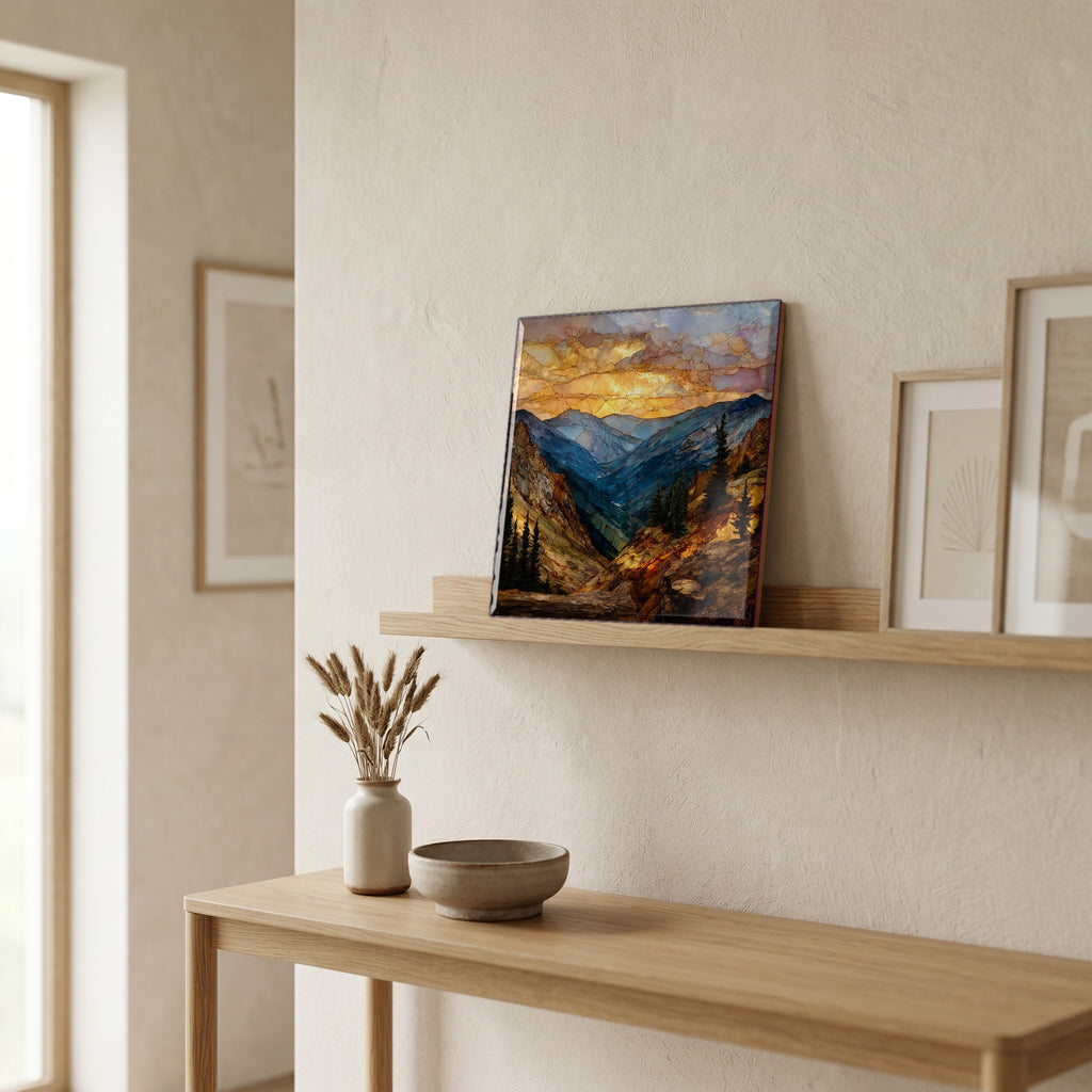 On a picture ledge, where the light comes in.