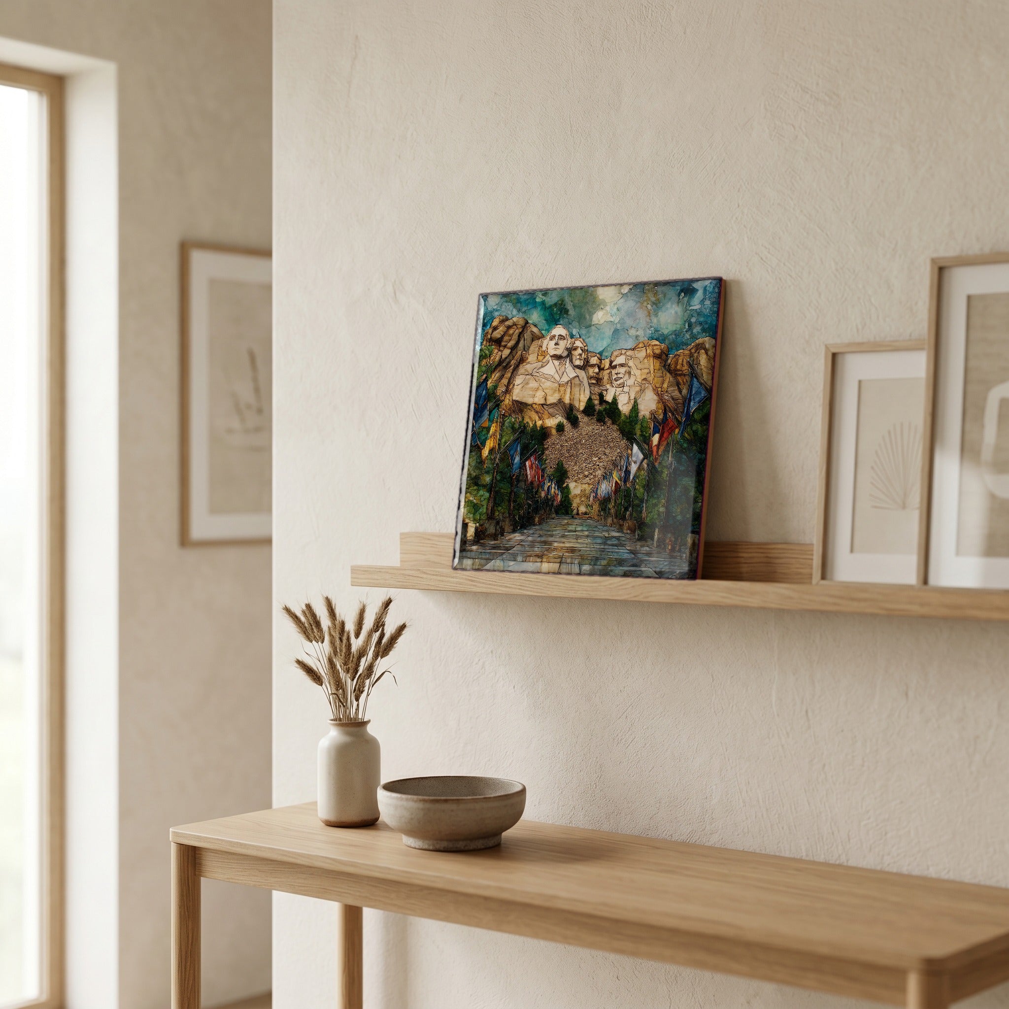 In the entryway, first thing you see.