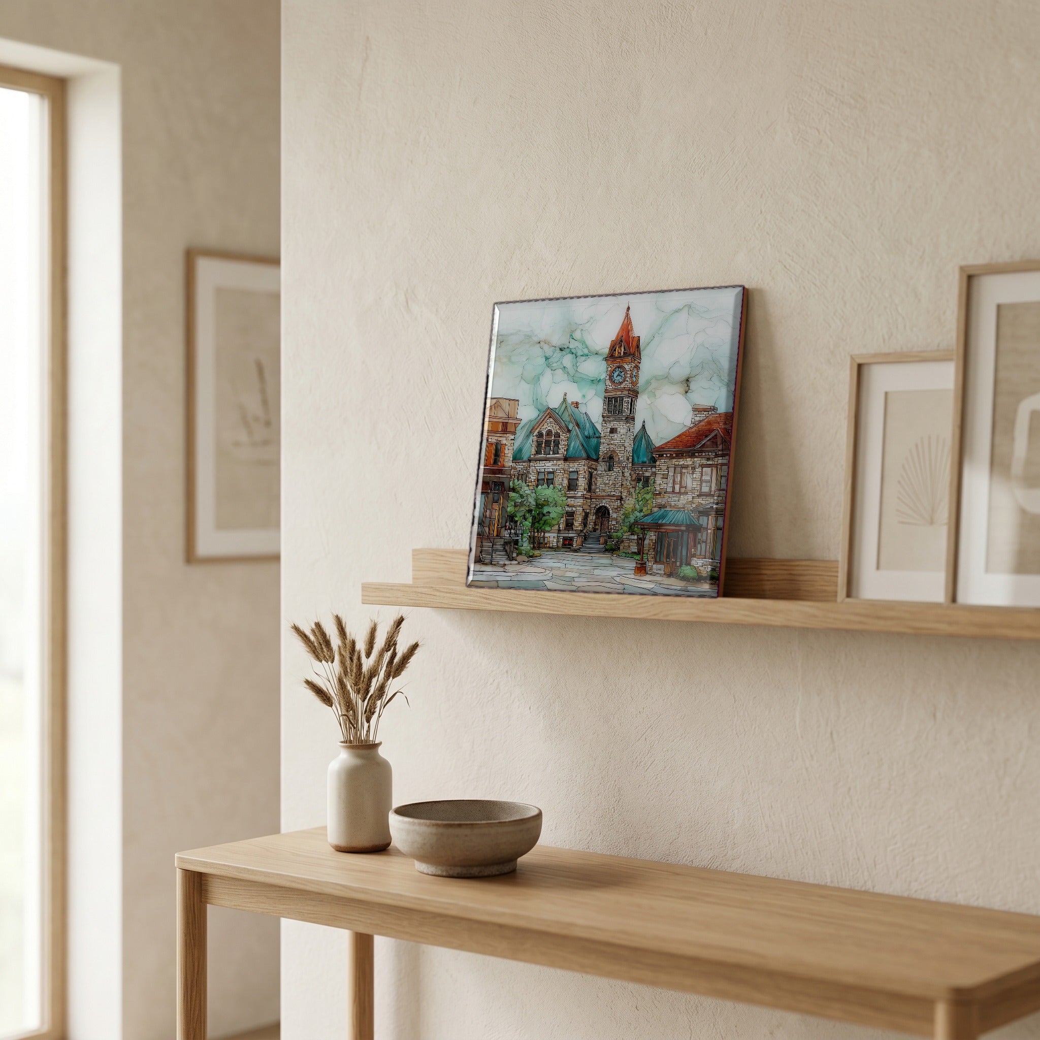 In the entryway, first thing you see.