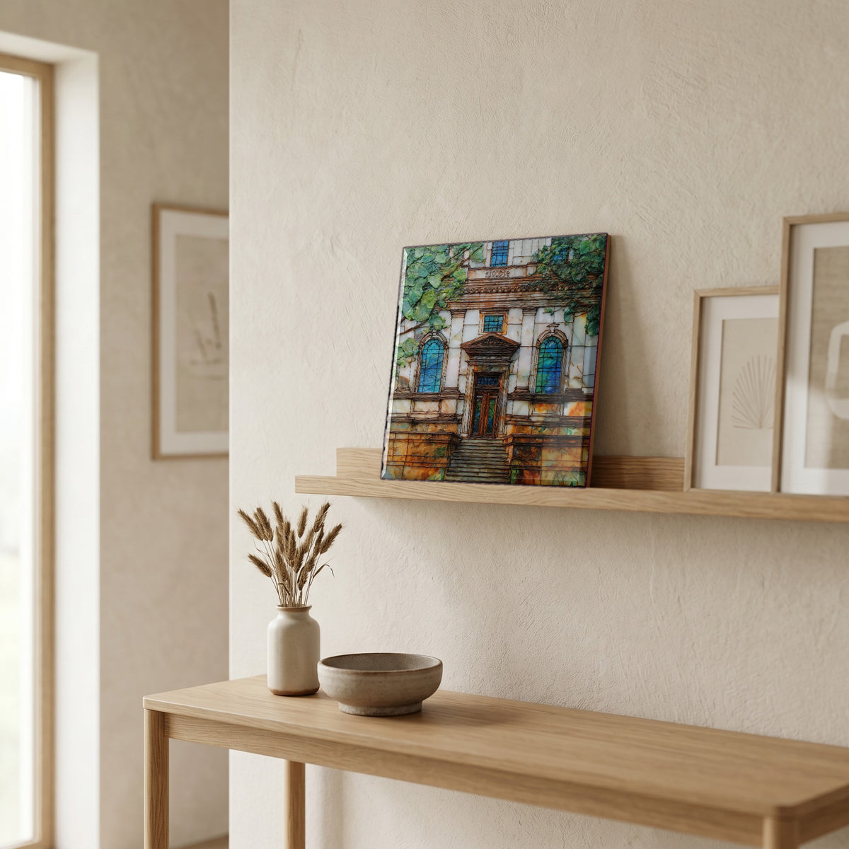 In the entryway, first thing you see.