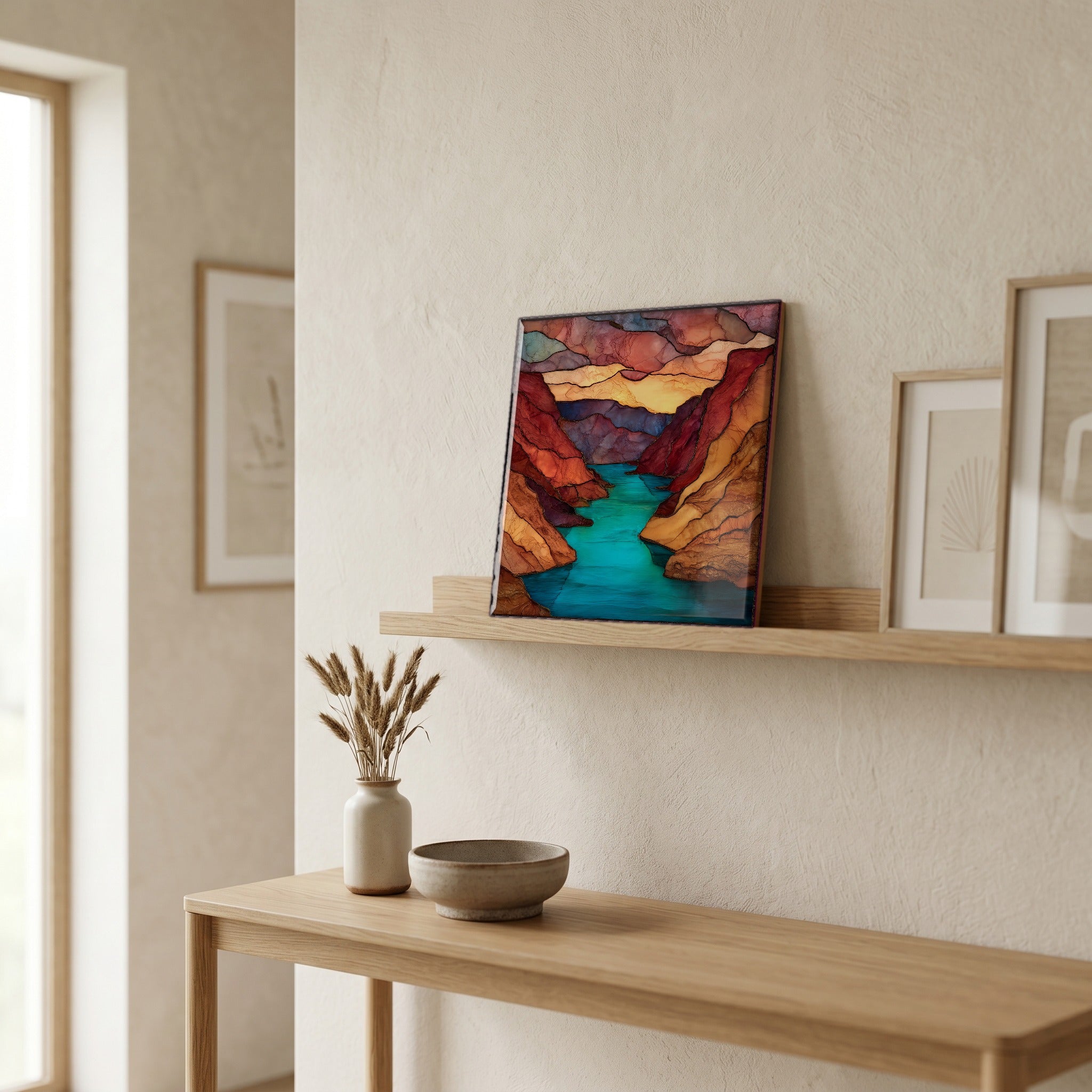 In the entryway, first thing you see.