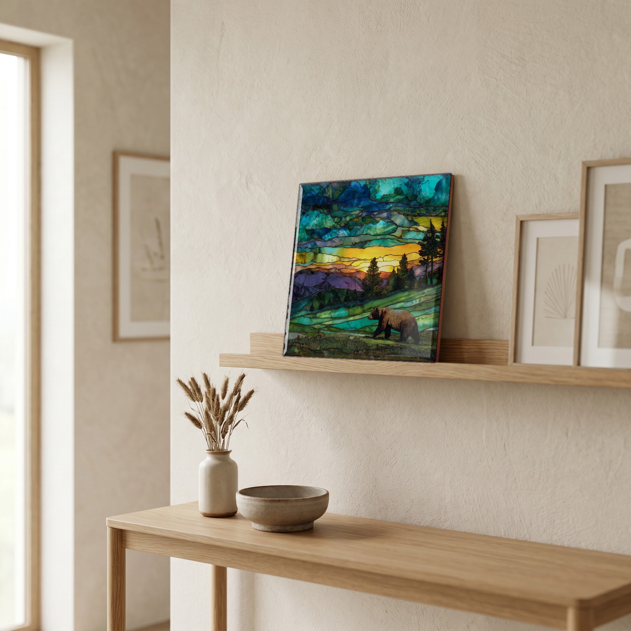 In the entryway, first thing you see.