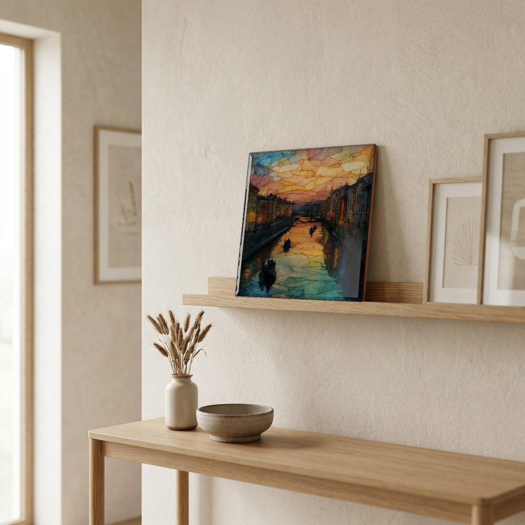 On a picture ledge, where the light comes in.