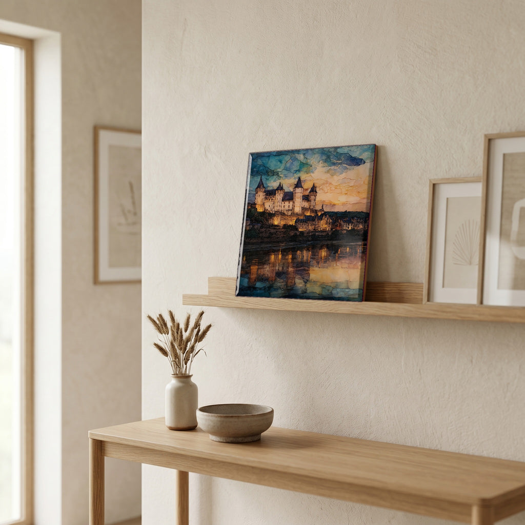 On a picture ledge, where the light comes in.