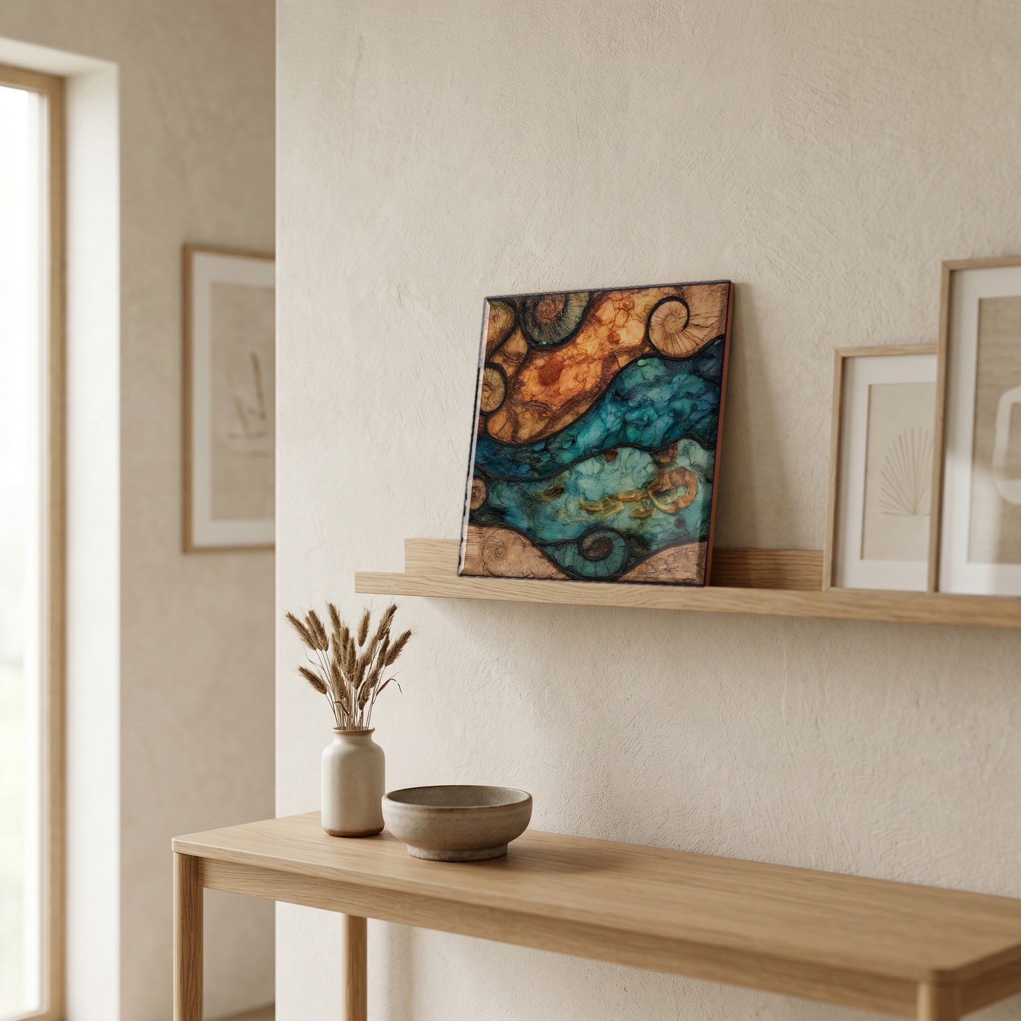 In the entryway, first thing you see.