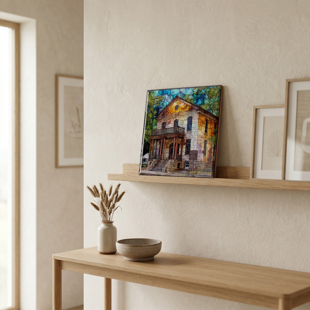 In the entryway, first thing you see.