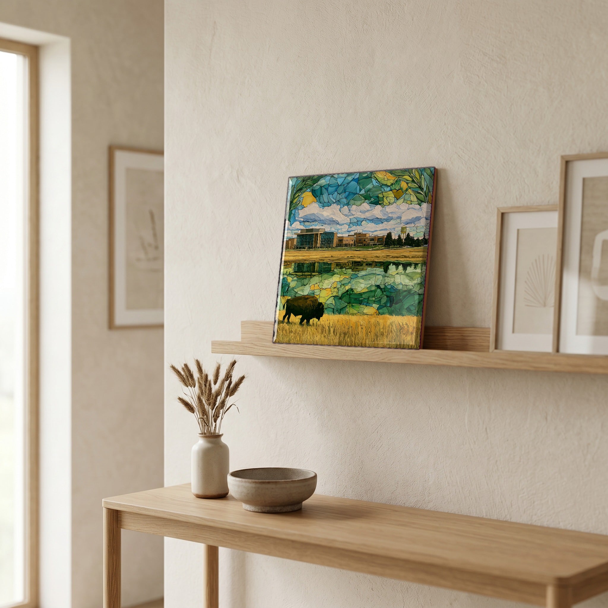 In the entryway, first thing you see.