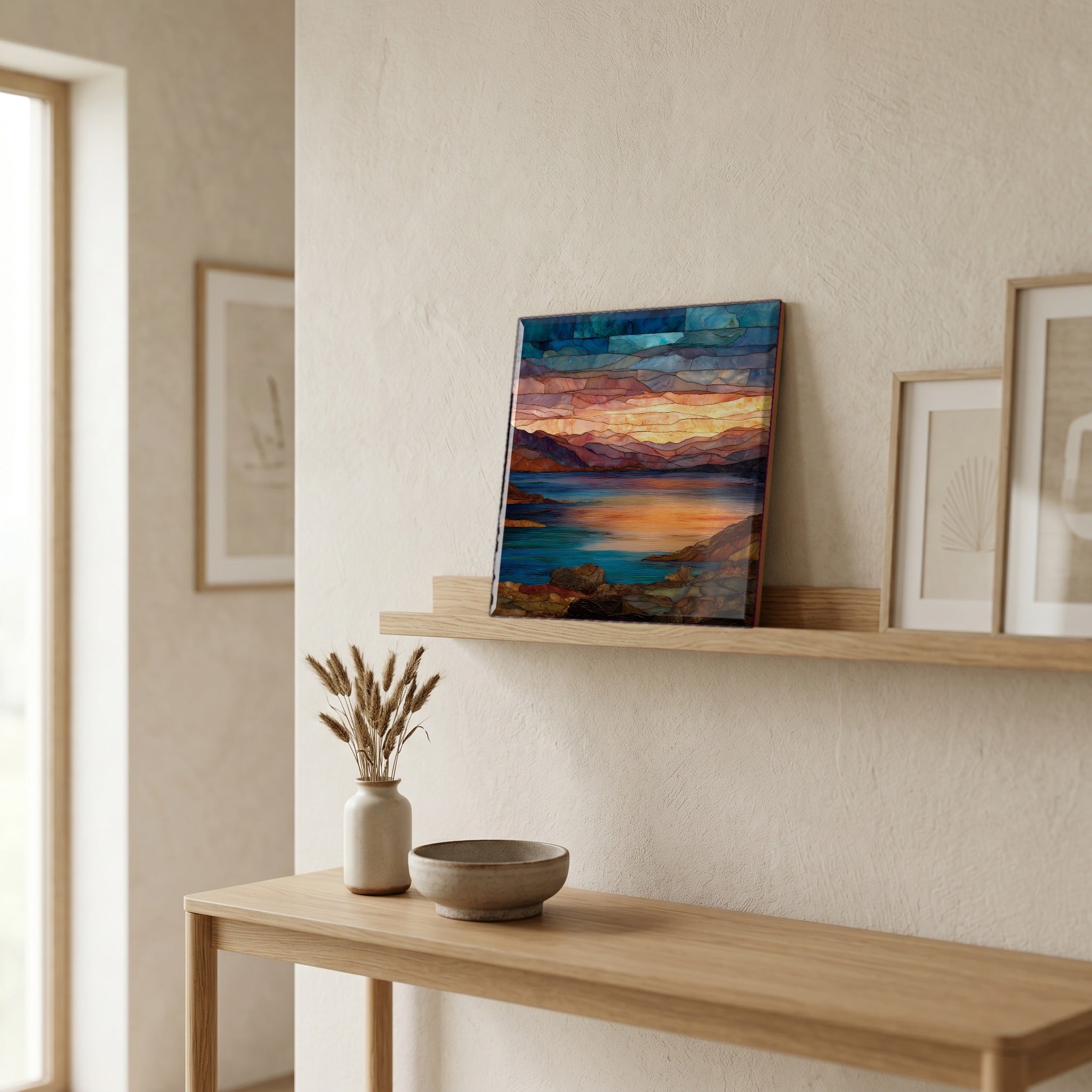 On a picture ledge, where the light comes in.