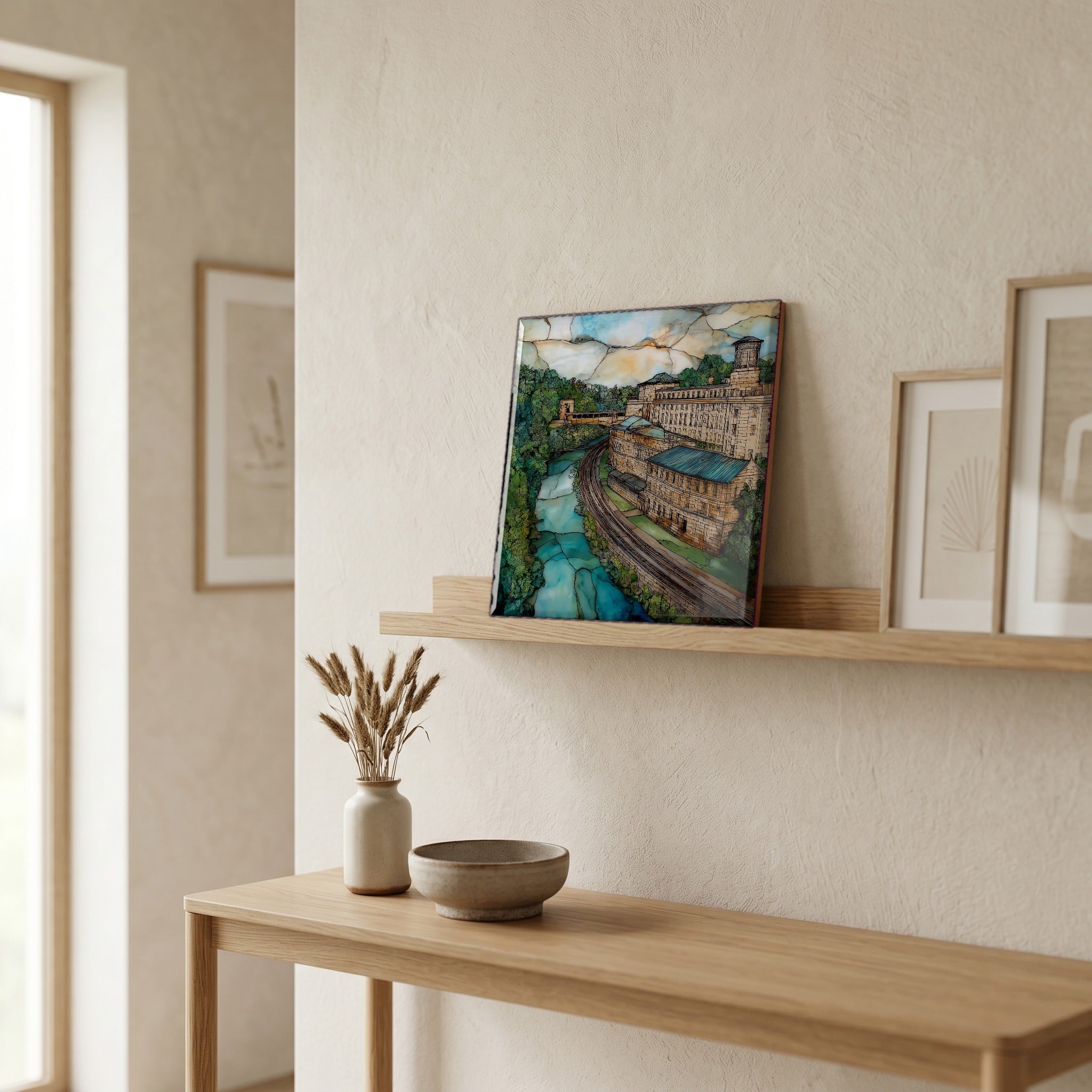 In the entryway, first thing you see.