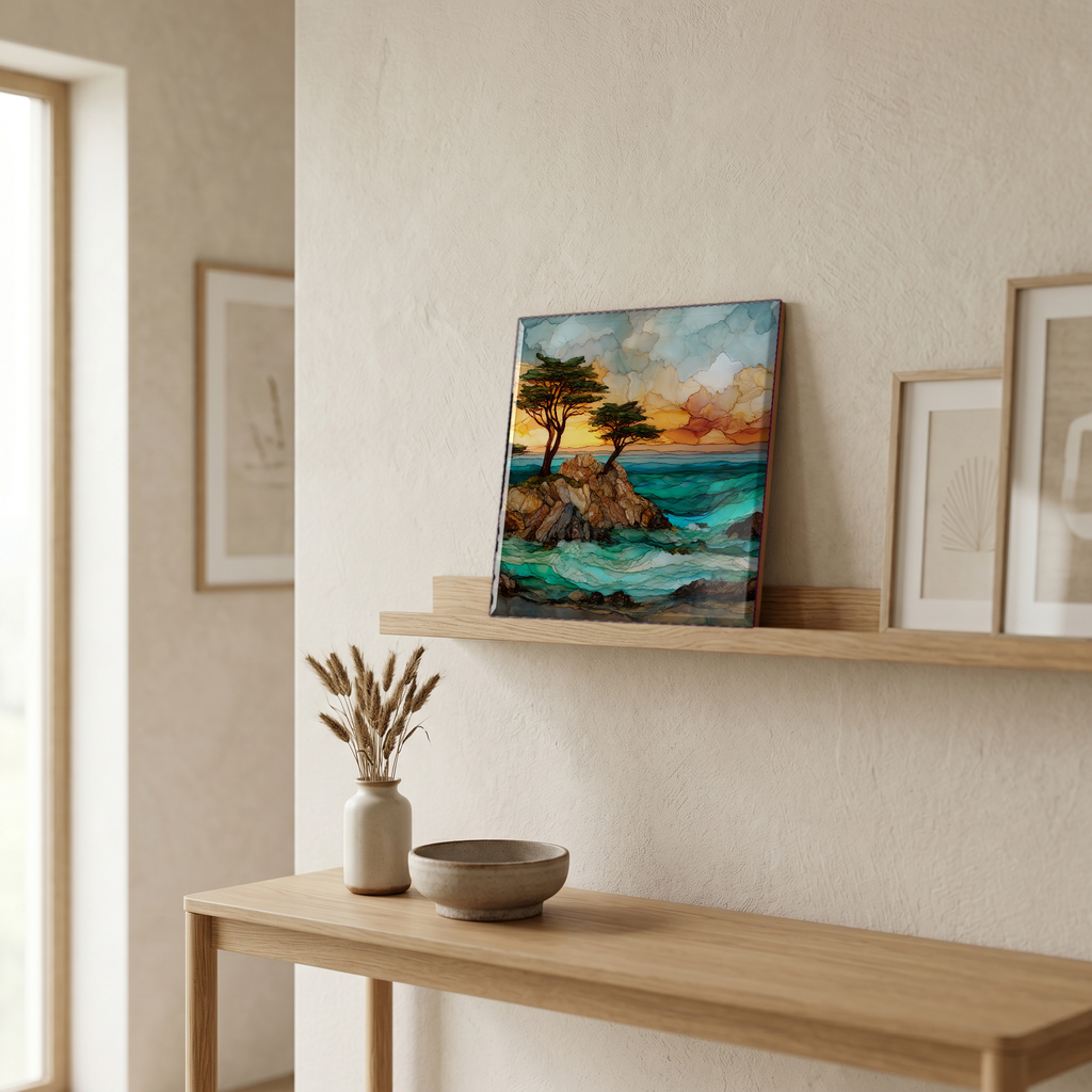On a picture ledge, where the light comes in.