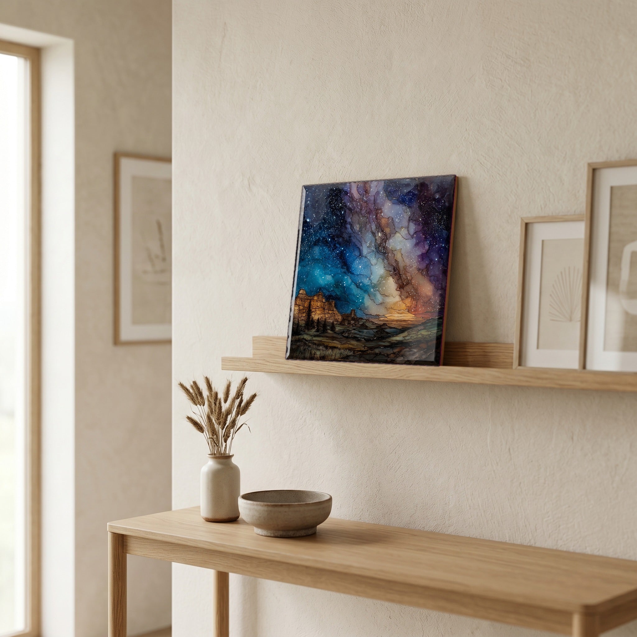 In the entryway, first thing you see.