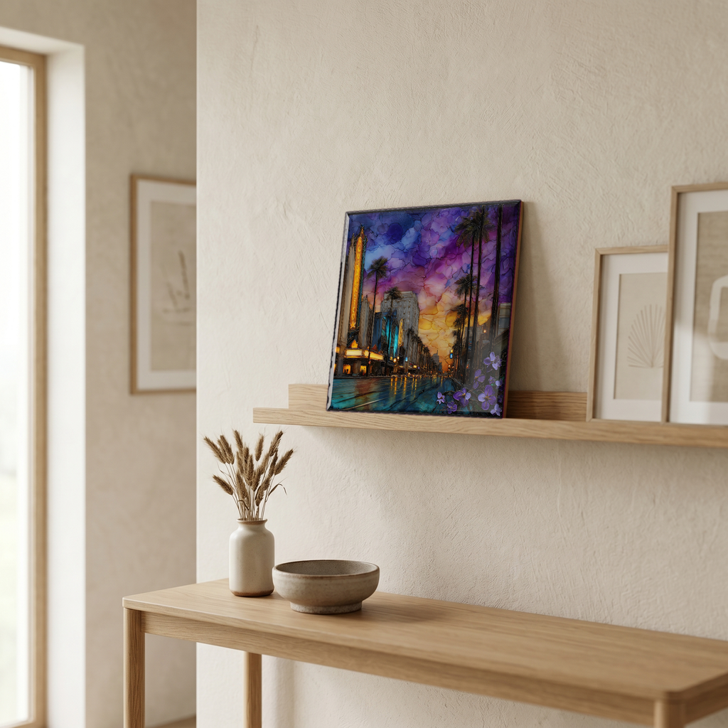 On a picture ledge, where the light comes in.