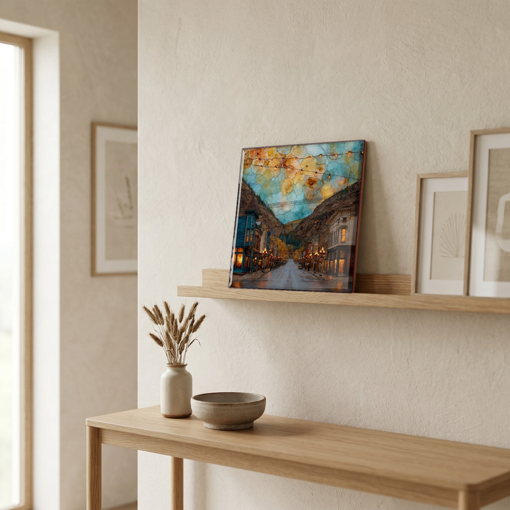On a picture ledge, where the light comes in.