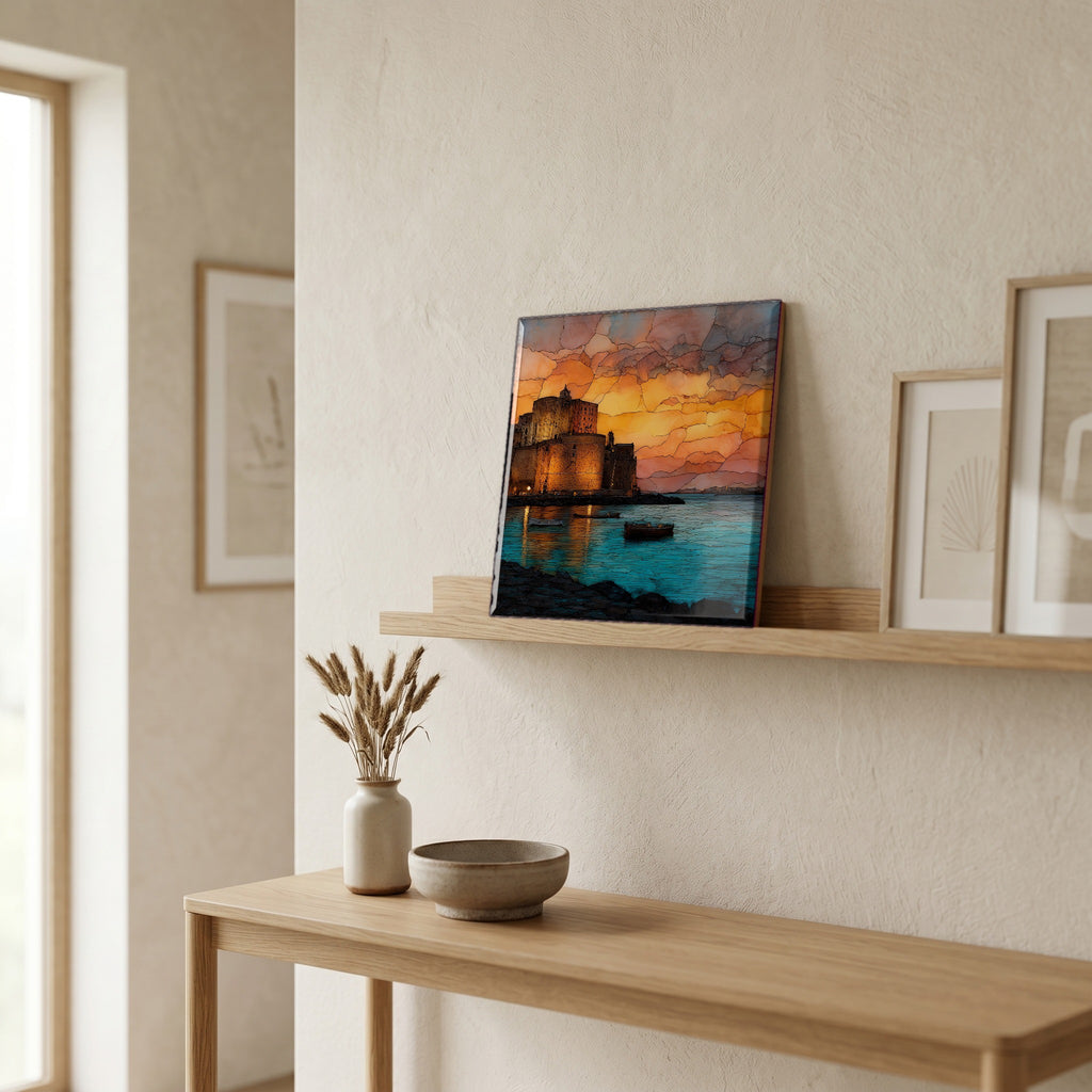 On a picture ledge, where the light comes in.