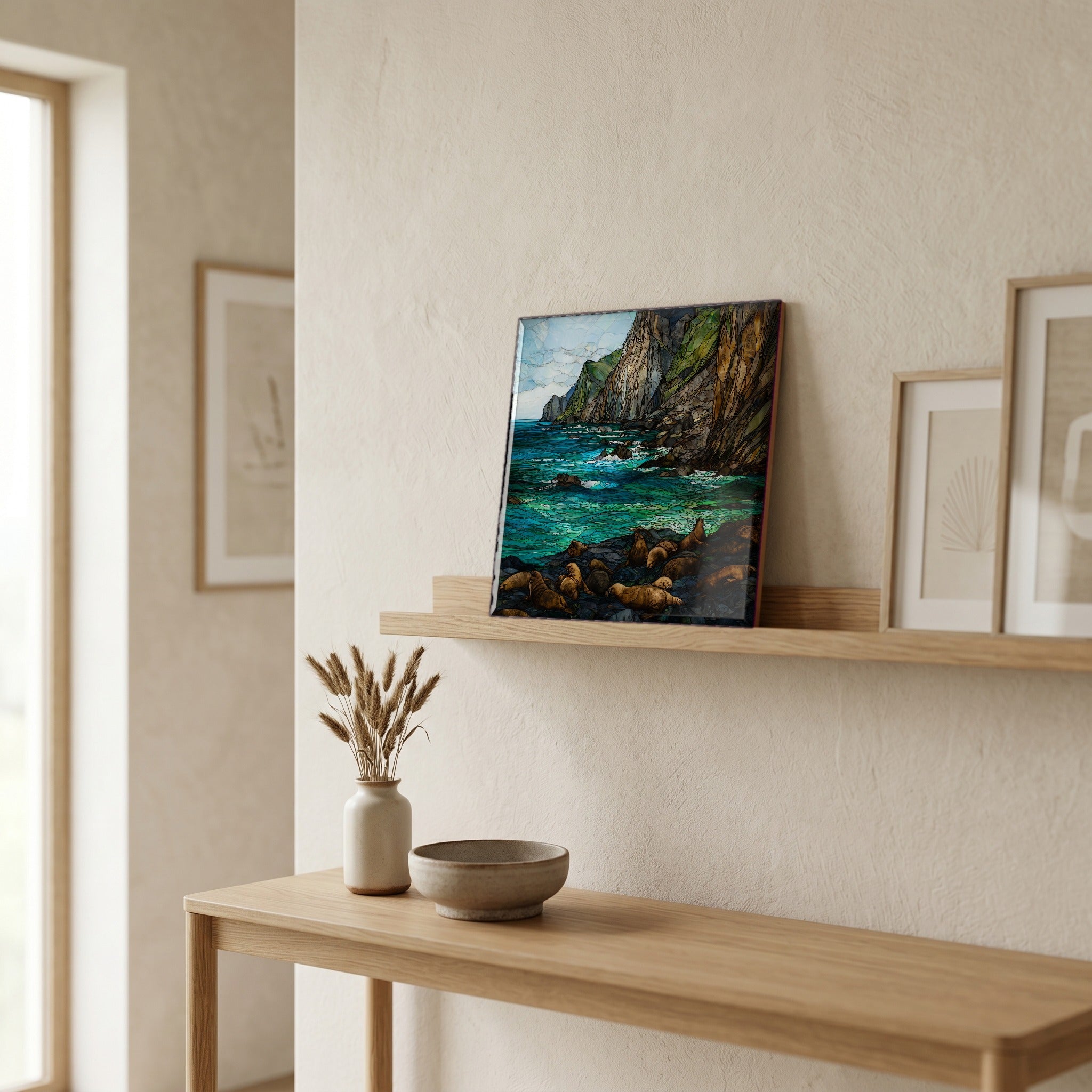 In the entryway, first thing you see.