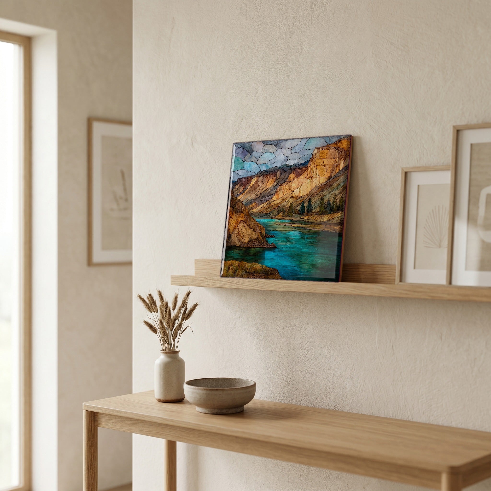 In the entryway, first thing you see.