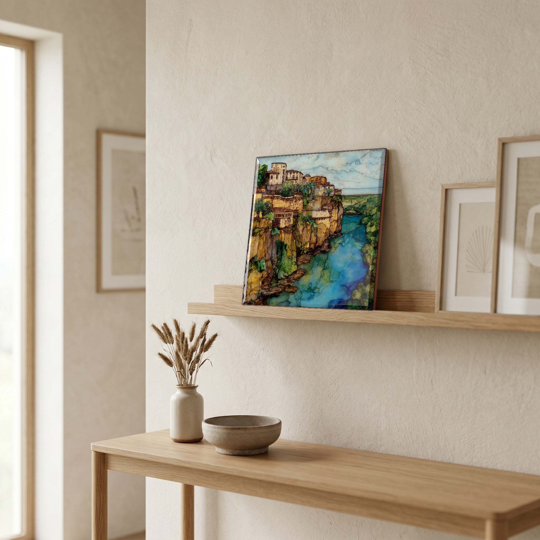 In the entryway, first thing you see.