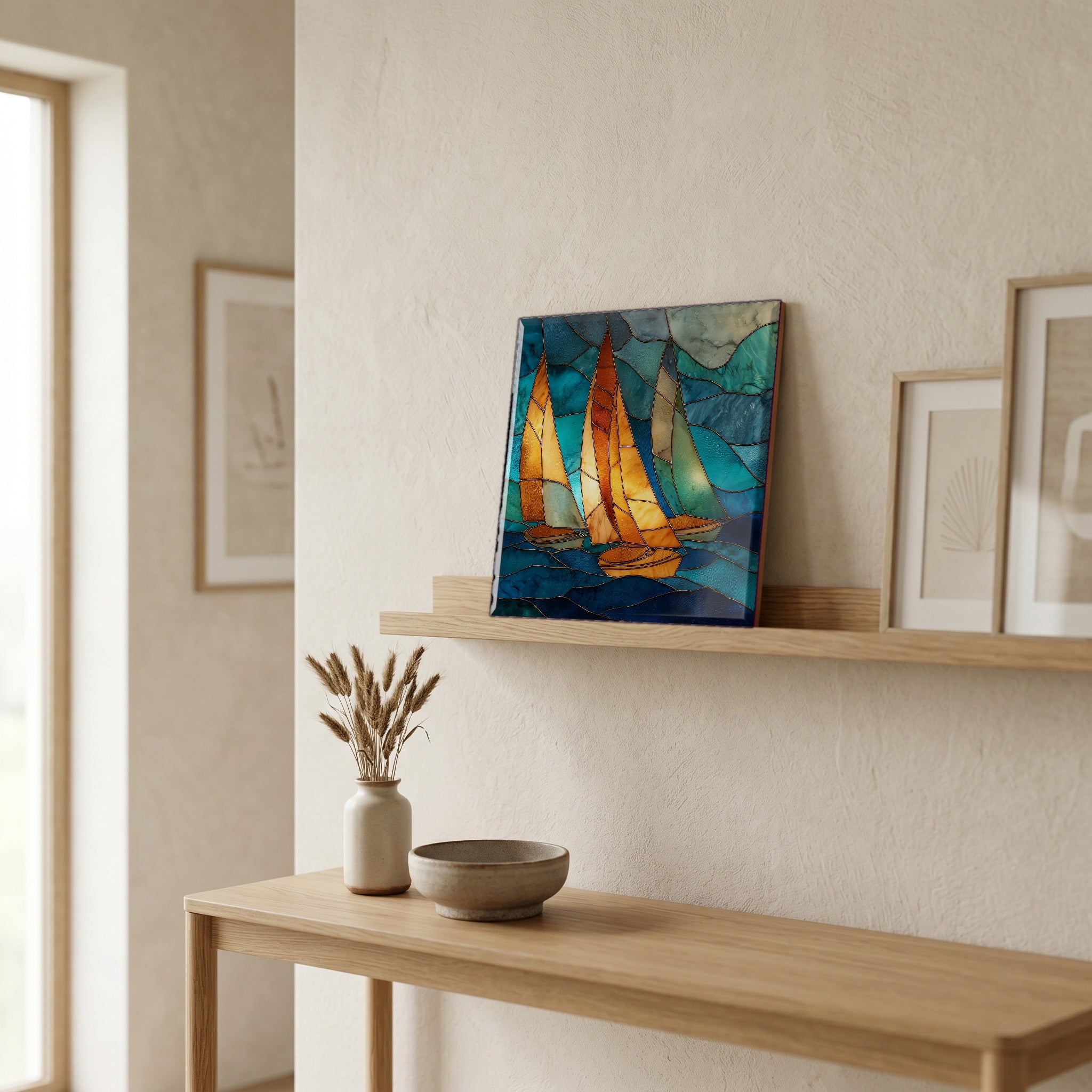 In the entryway, first thing you see.