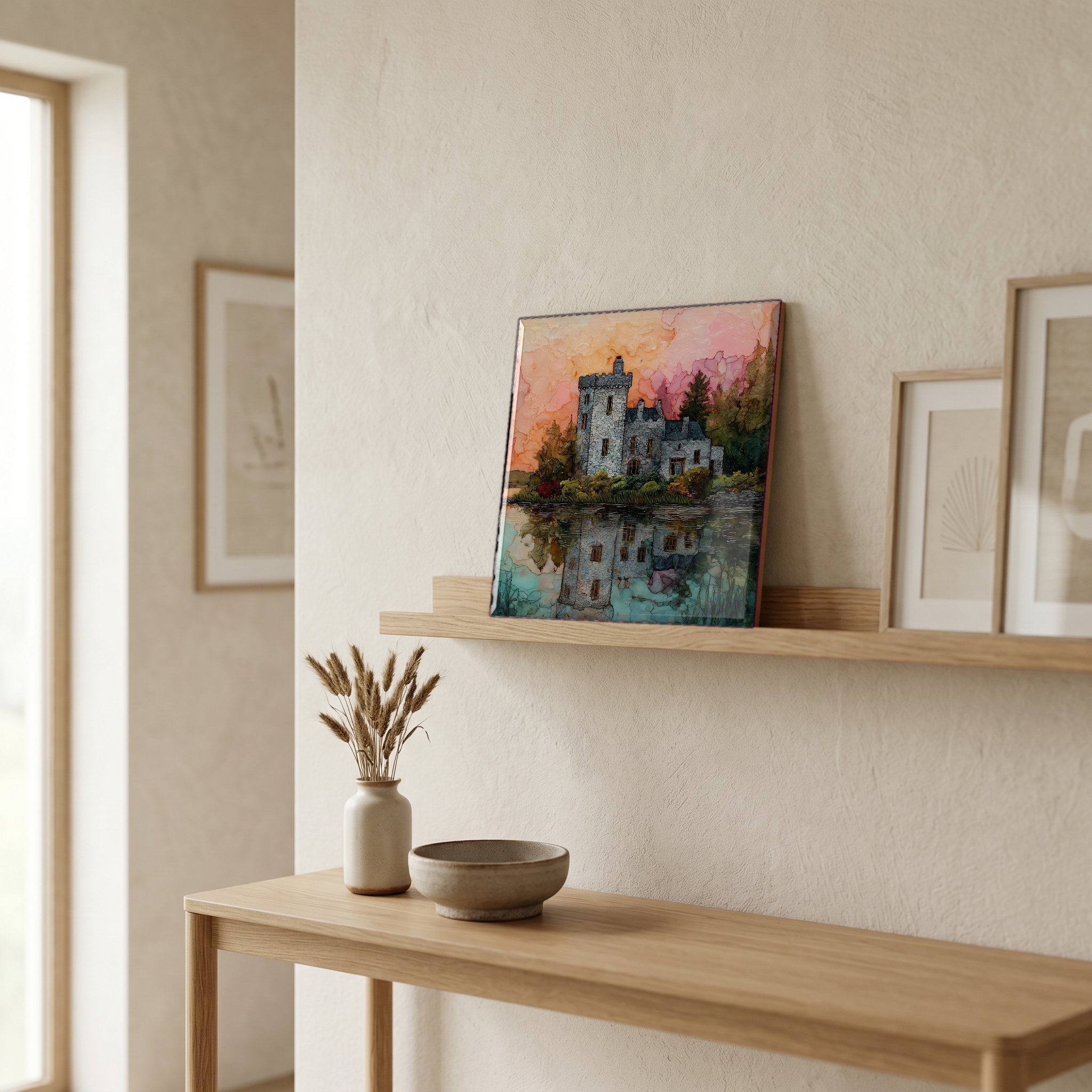 On a picture ledge, where the light comes in.