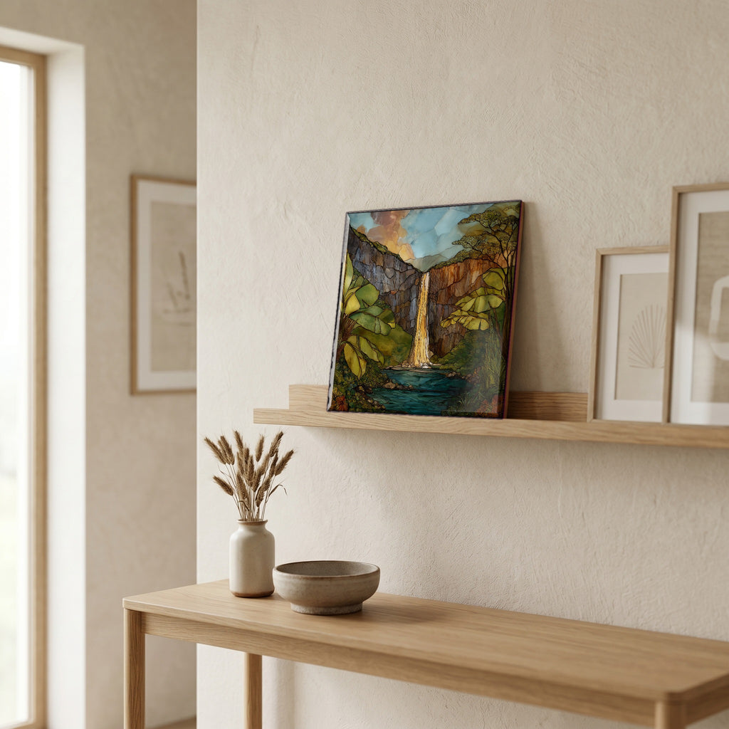 On a picture ledge, where the light comes in.