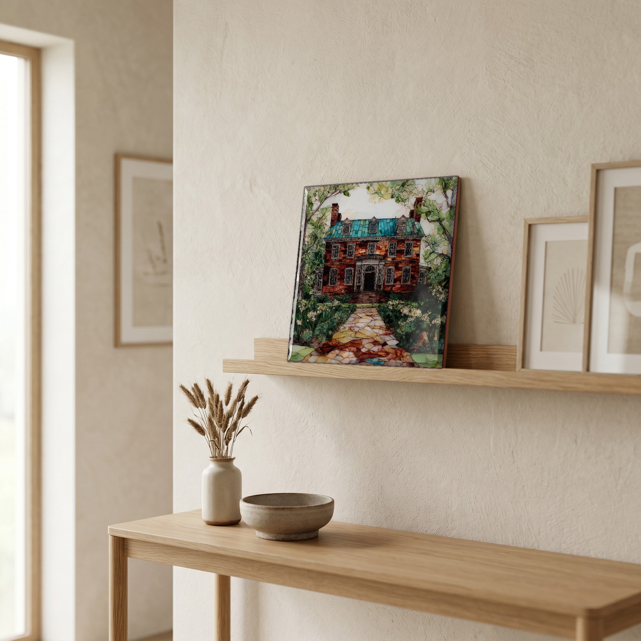 In the entryway, first thing you see.