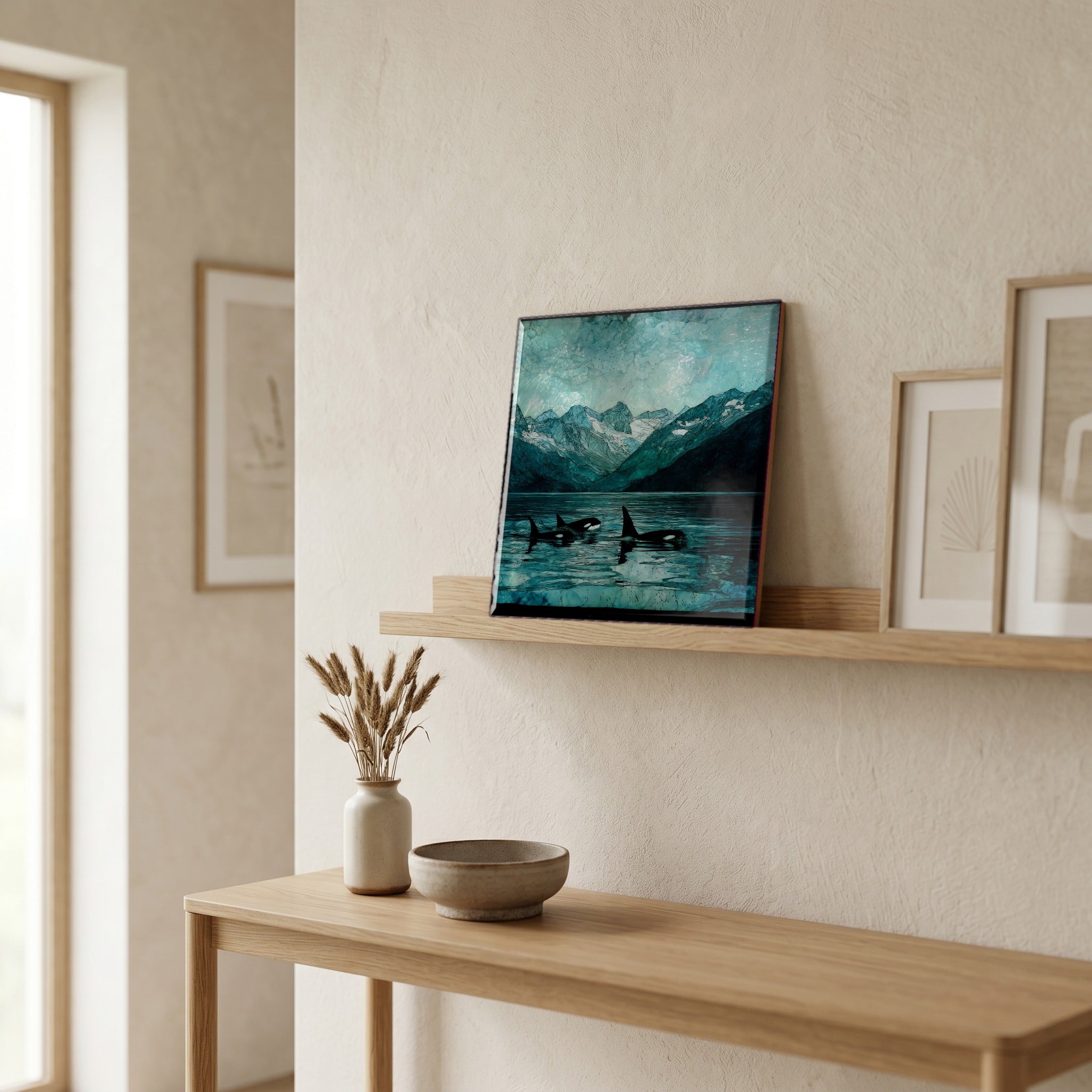 In the entryway, first thing you see.