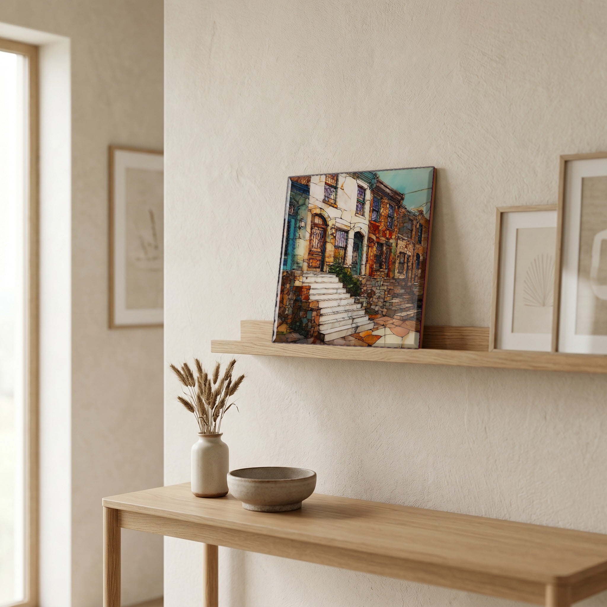 In the entryway, first thing you see.