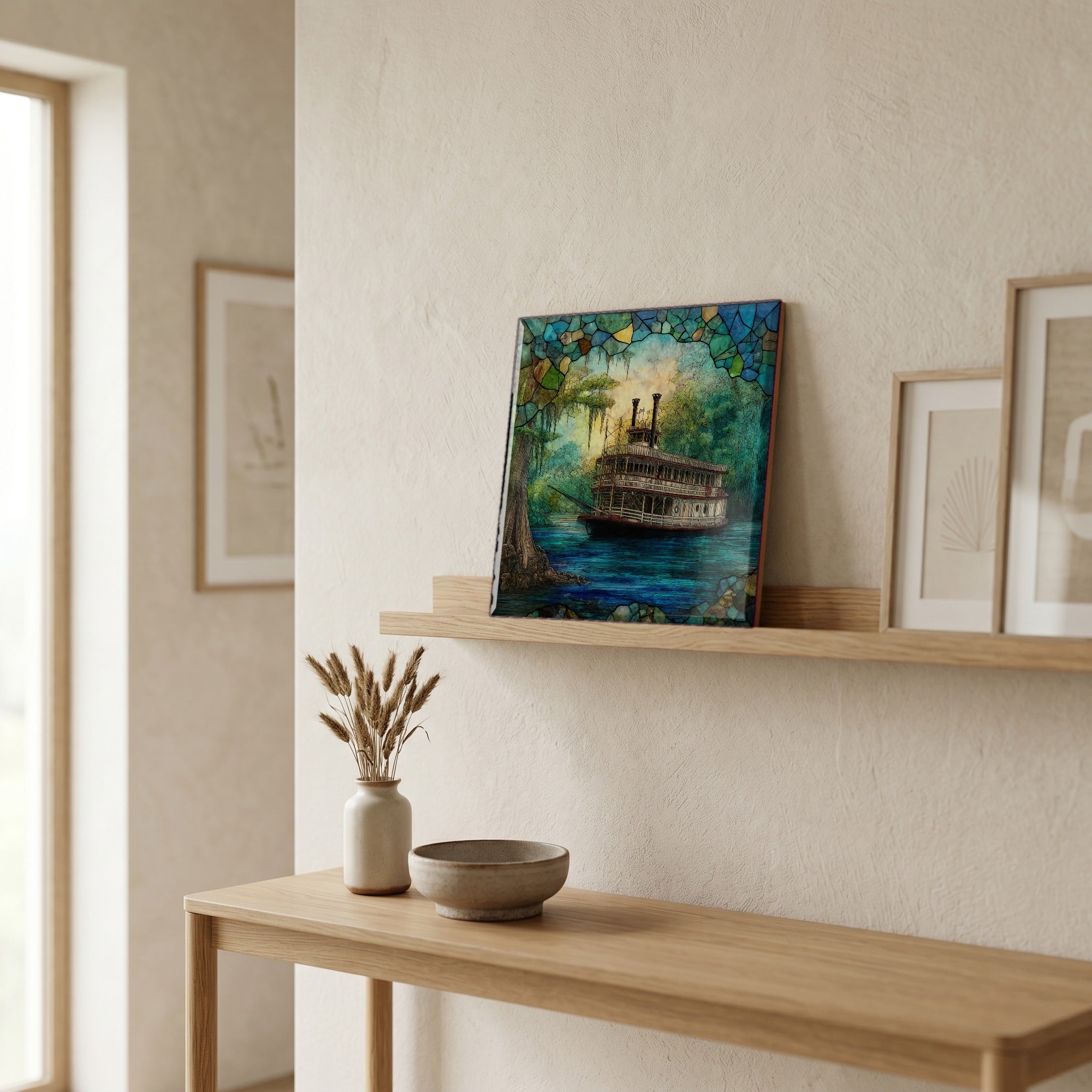 In the entryway, first thing you see.