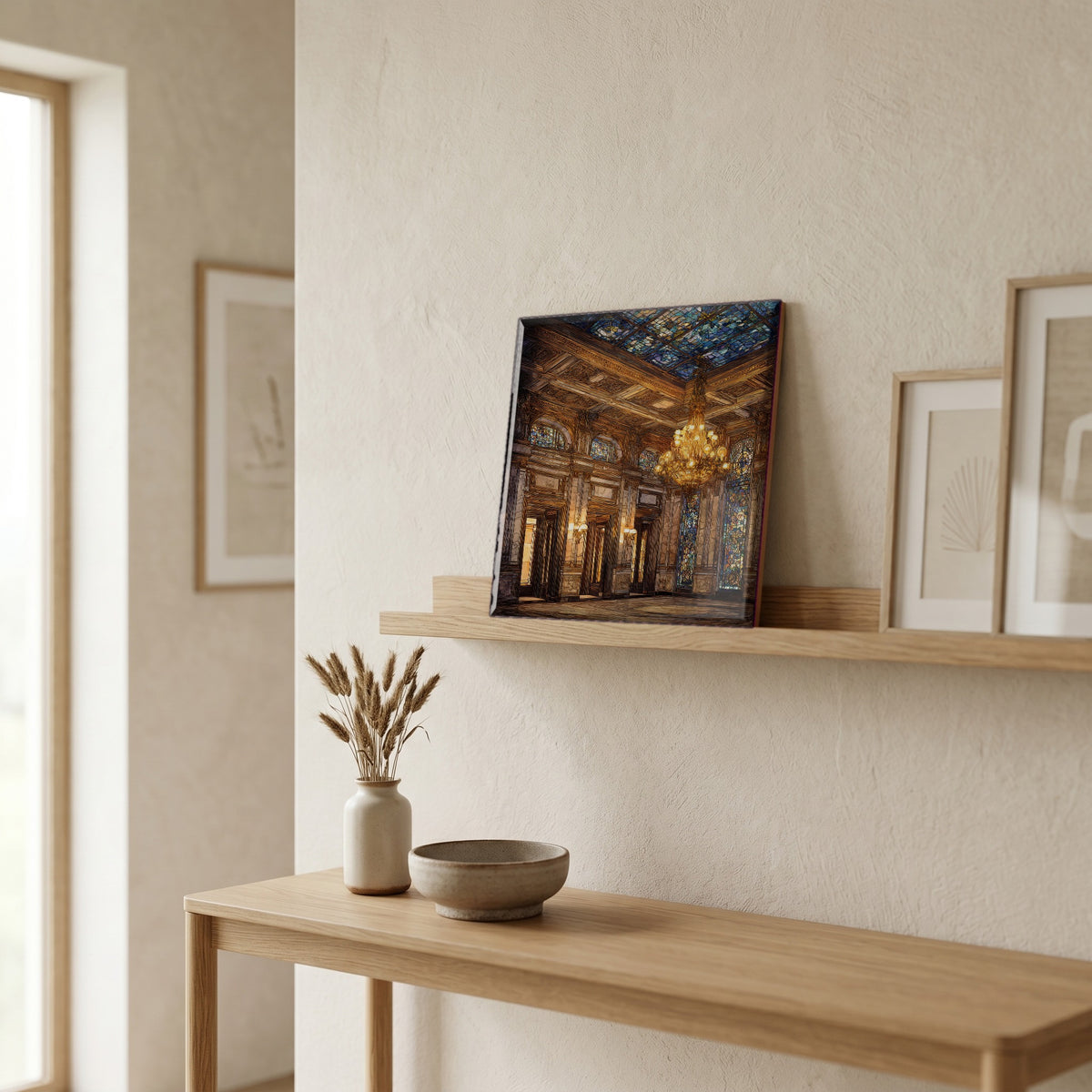In the entryway, first thing you see.
