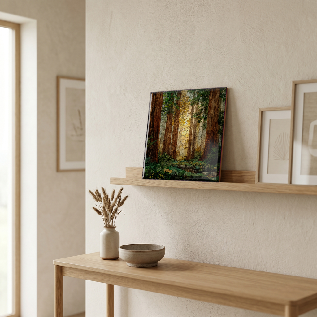 On a picture ledge, where the light comes in.