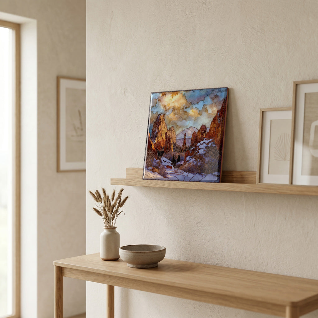 On a picture ledge, where the light comes in.