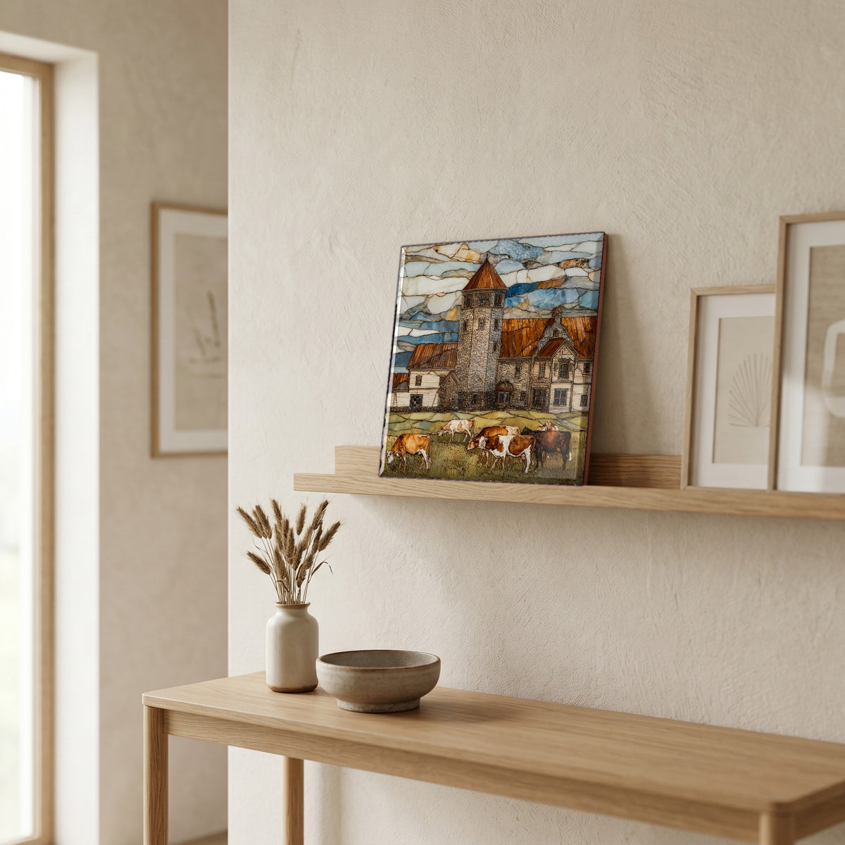 In the entryway, first thing you see.
