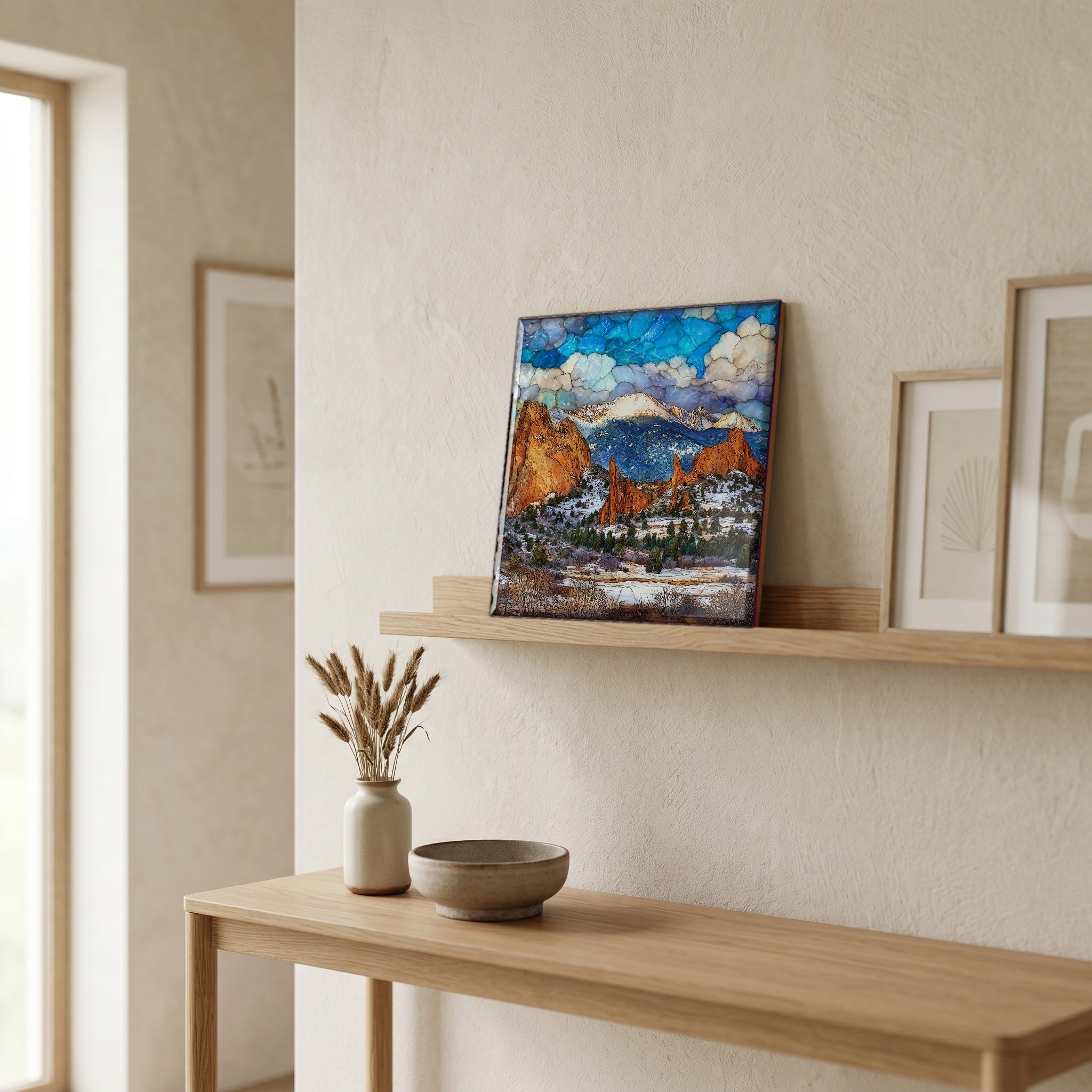 In the entryway, first thing you see.