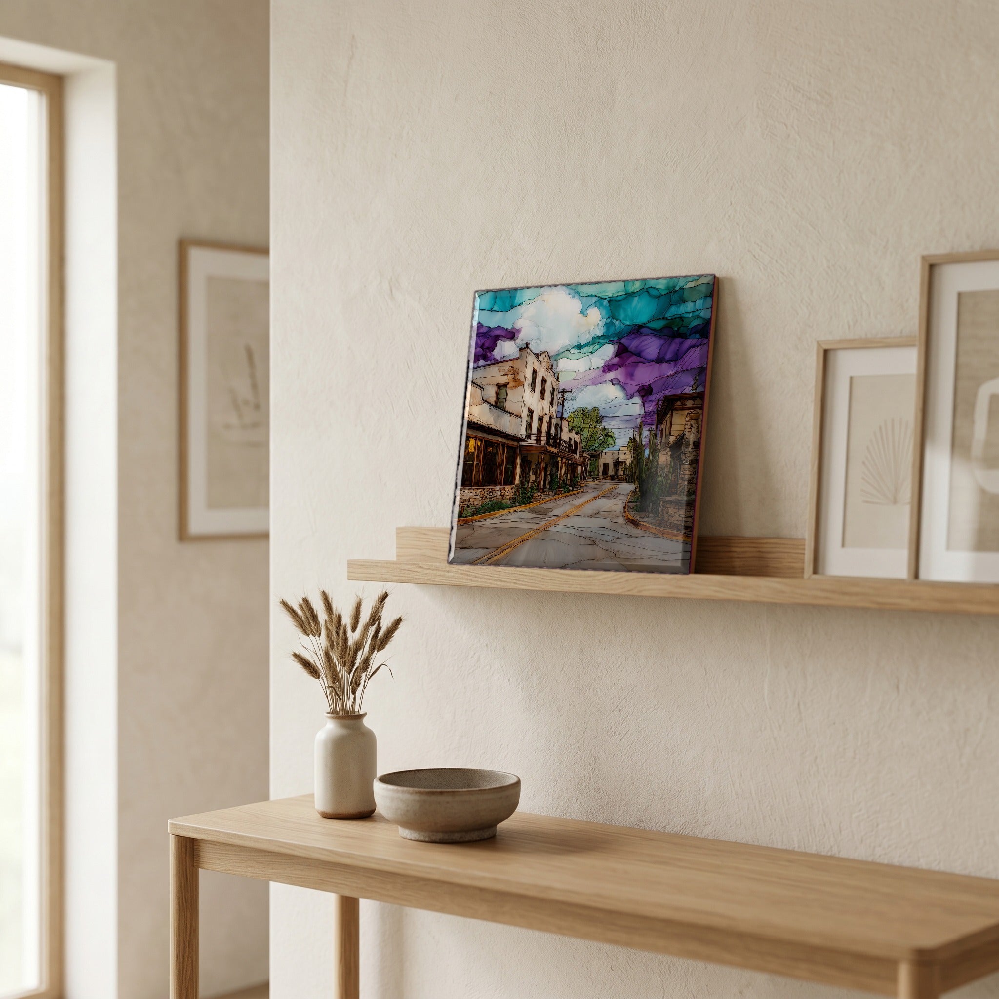In the entryway, first thing you see.