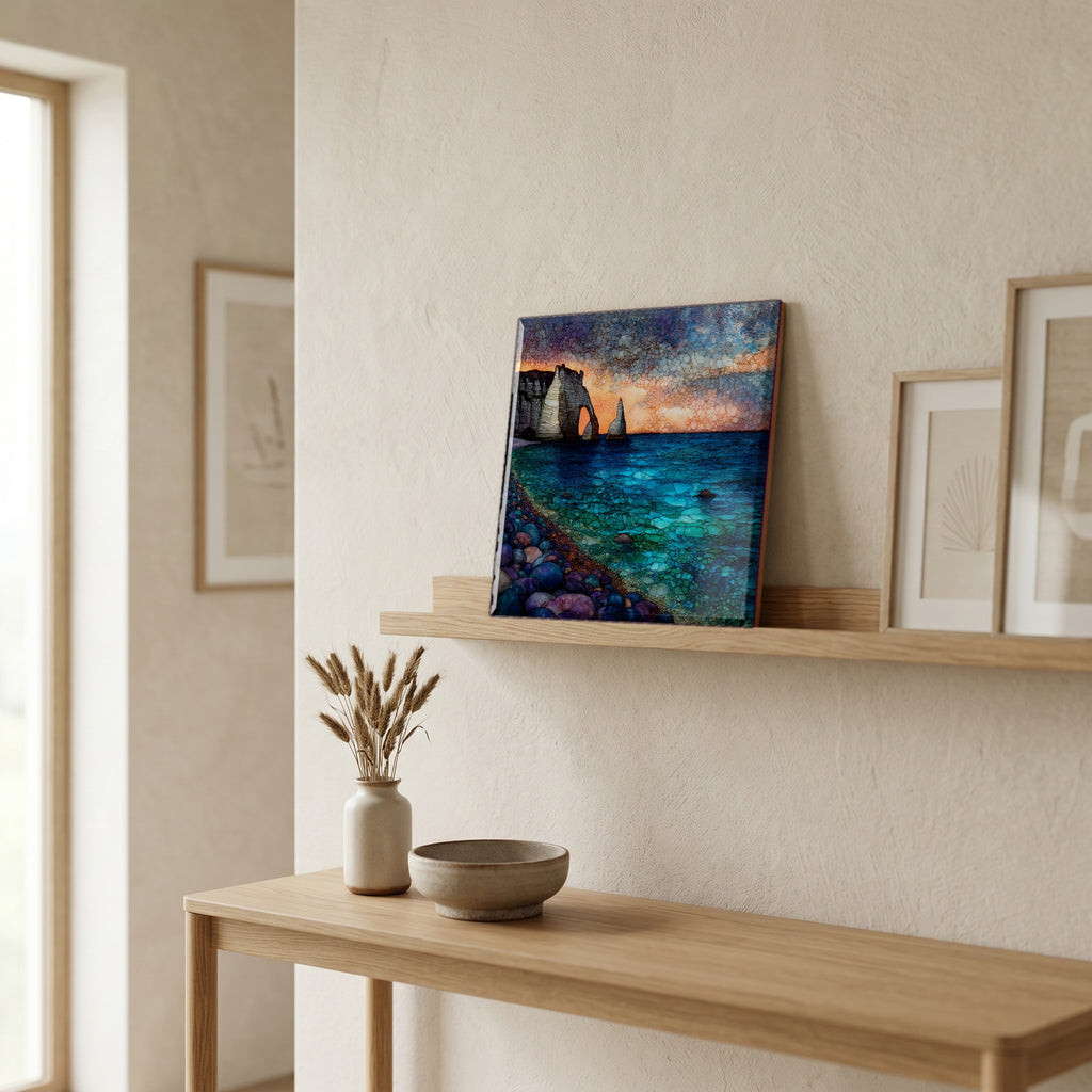 On a picture ledge, where the light comes in.