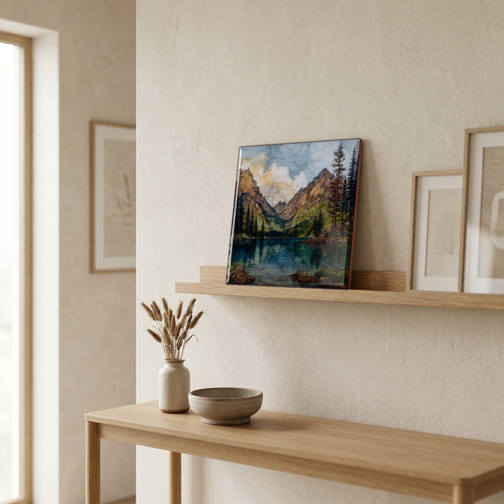 In the entryway, first thing you see.